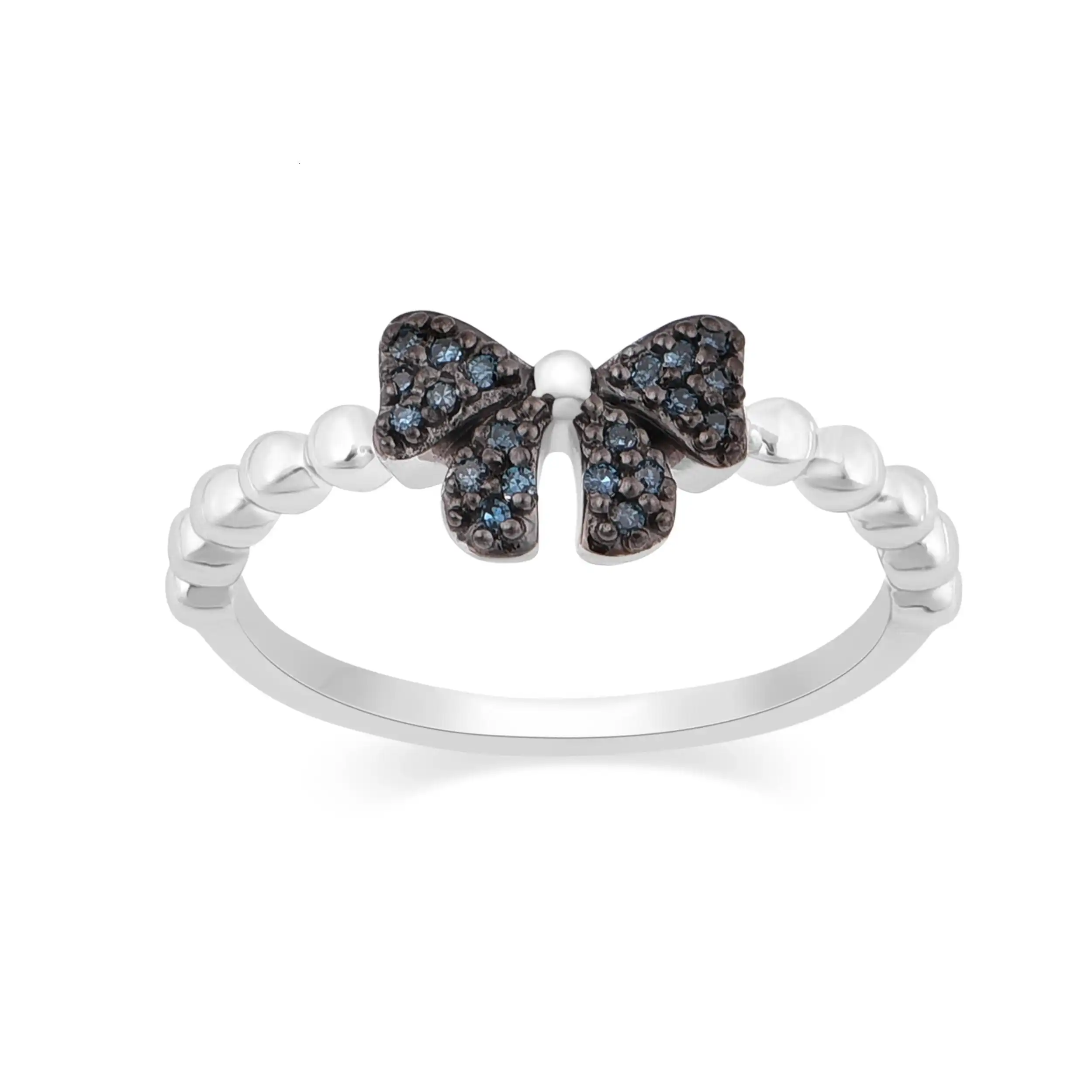 Children's Blue Diamond Bow Dress Ring in Sterling Silver