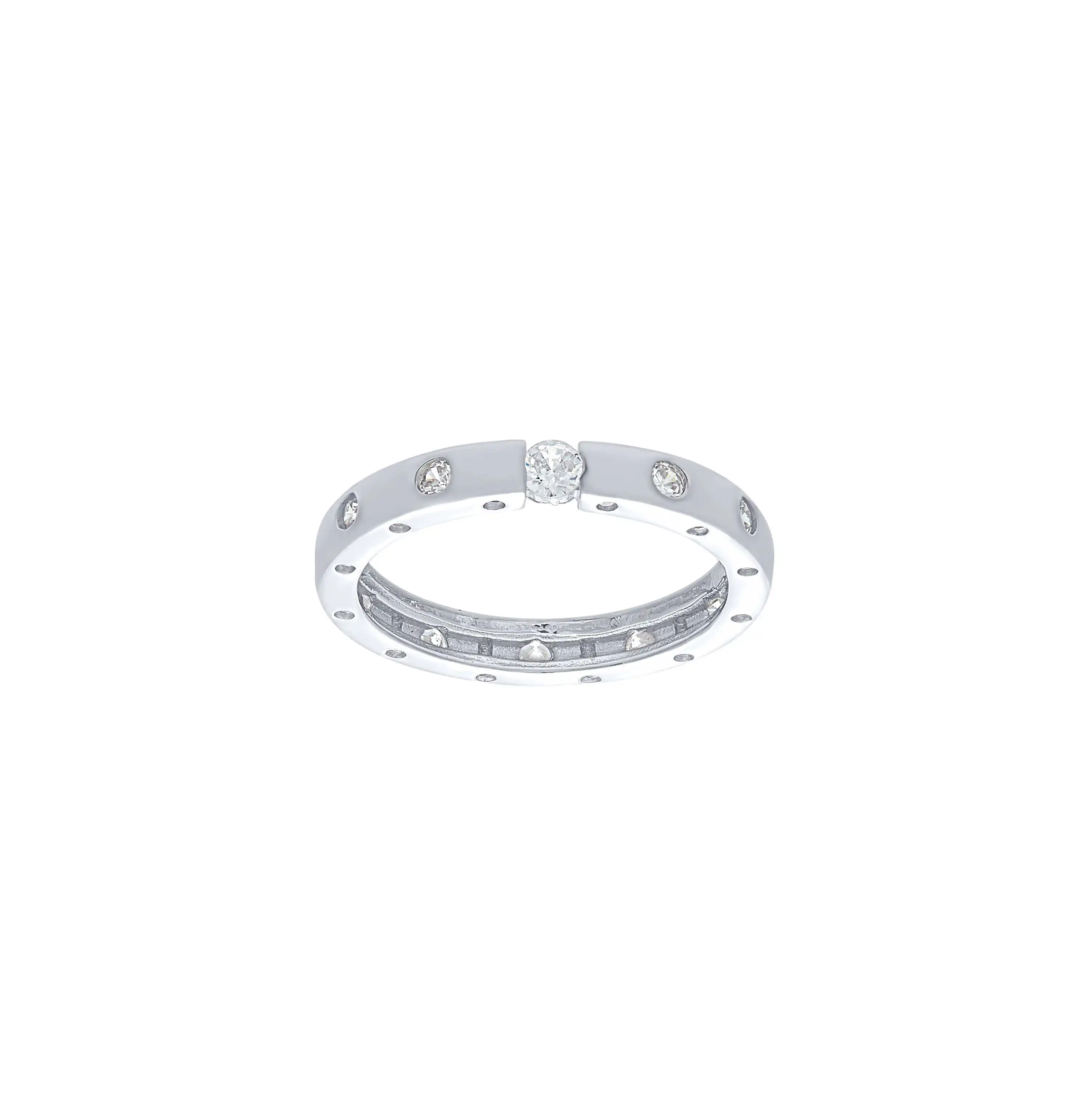 Flush Set Ring with Cubic Zirconia in Sterling Silver