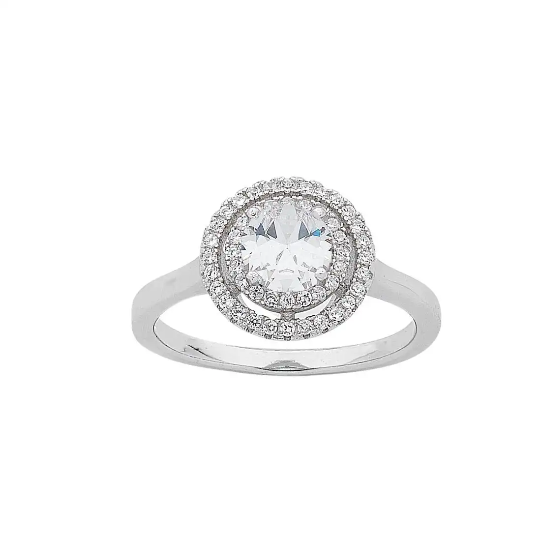 April Birthstone Sterling Silver White Cubic Zirconia Halo Ring