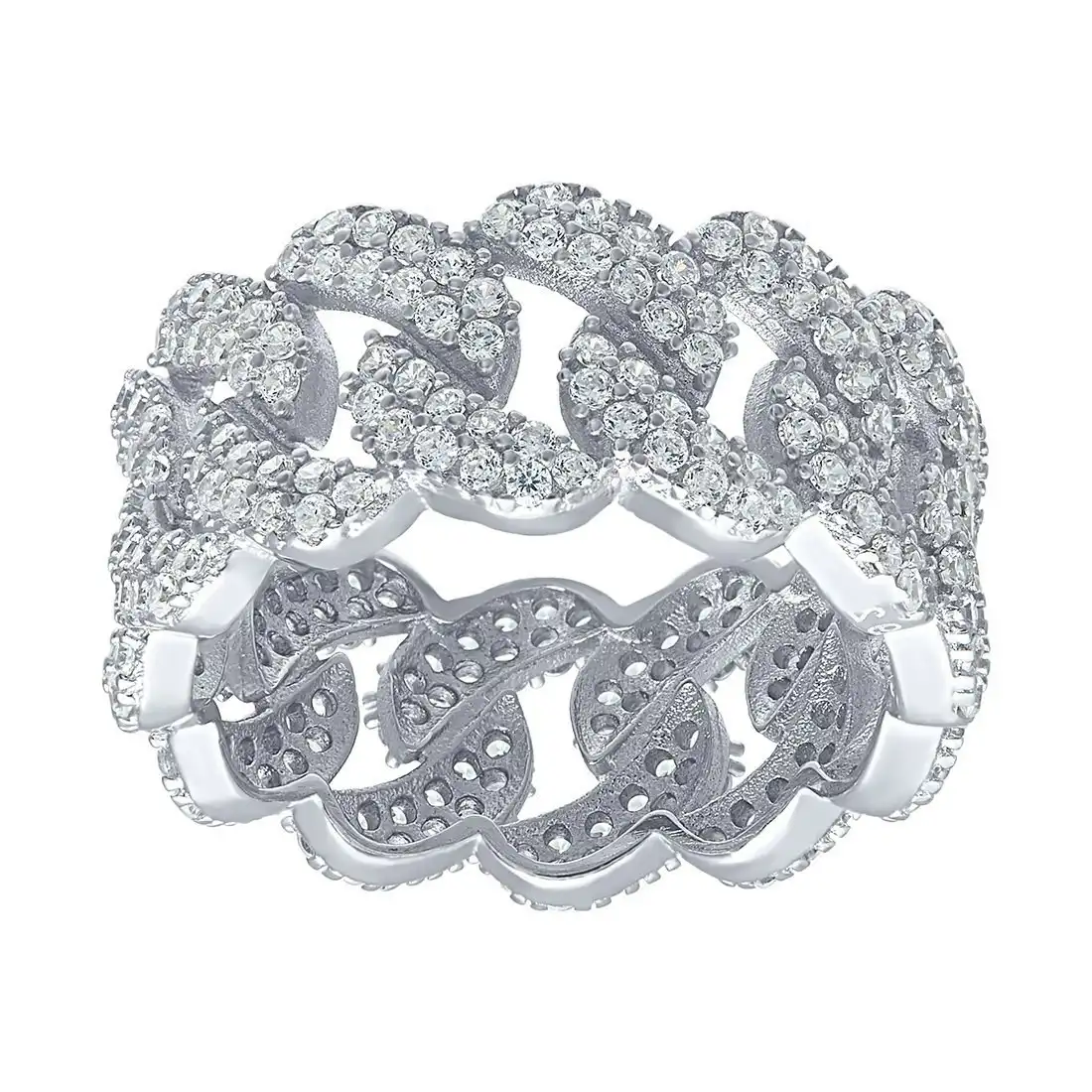 Curb Ring with Cubic Zirconia in Sterling Silver