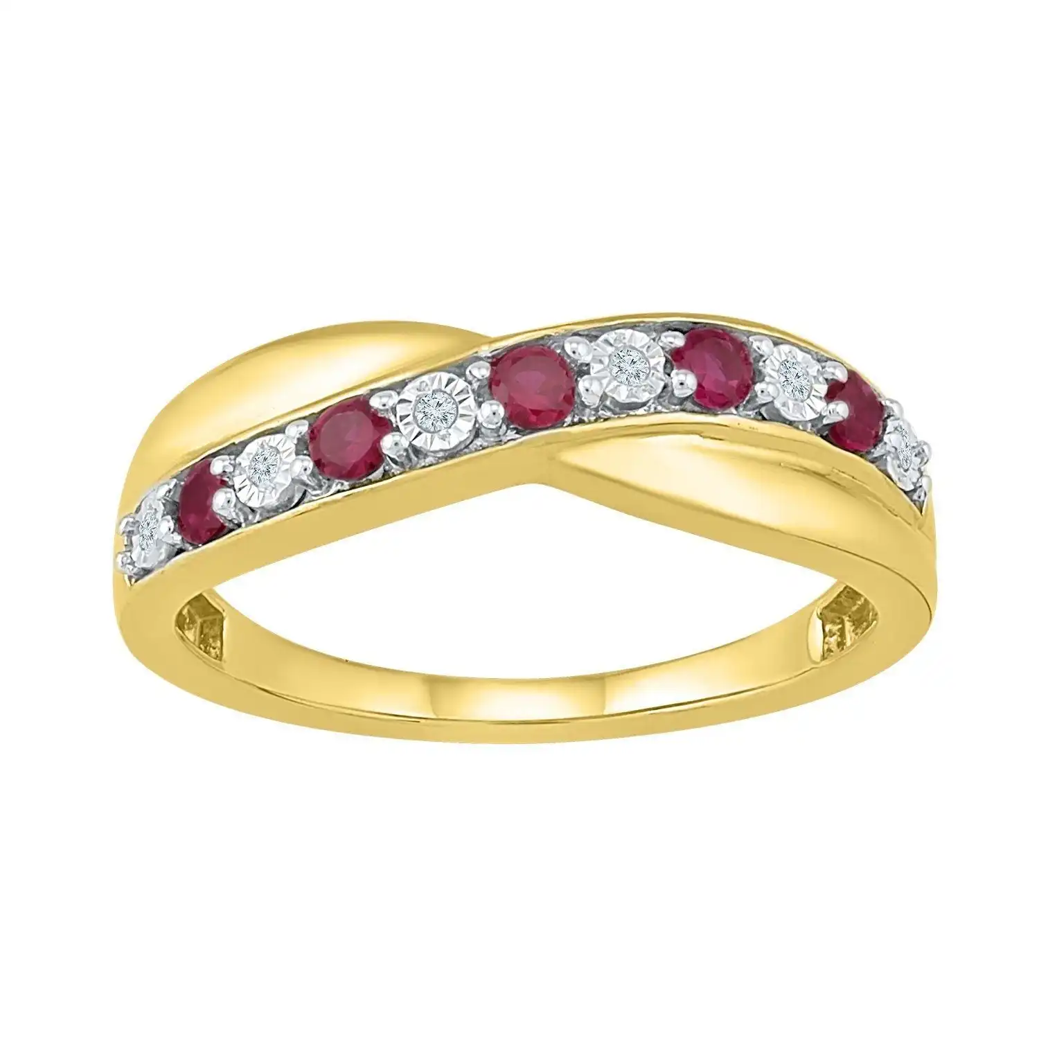 9ct Yellow Gold & Ruby Diamond Ring