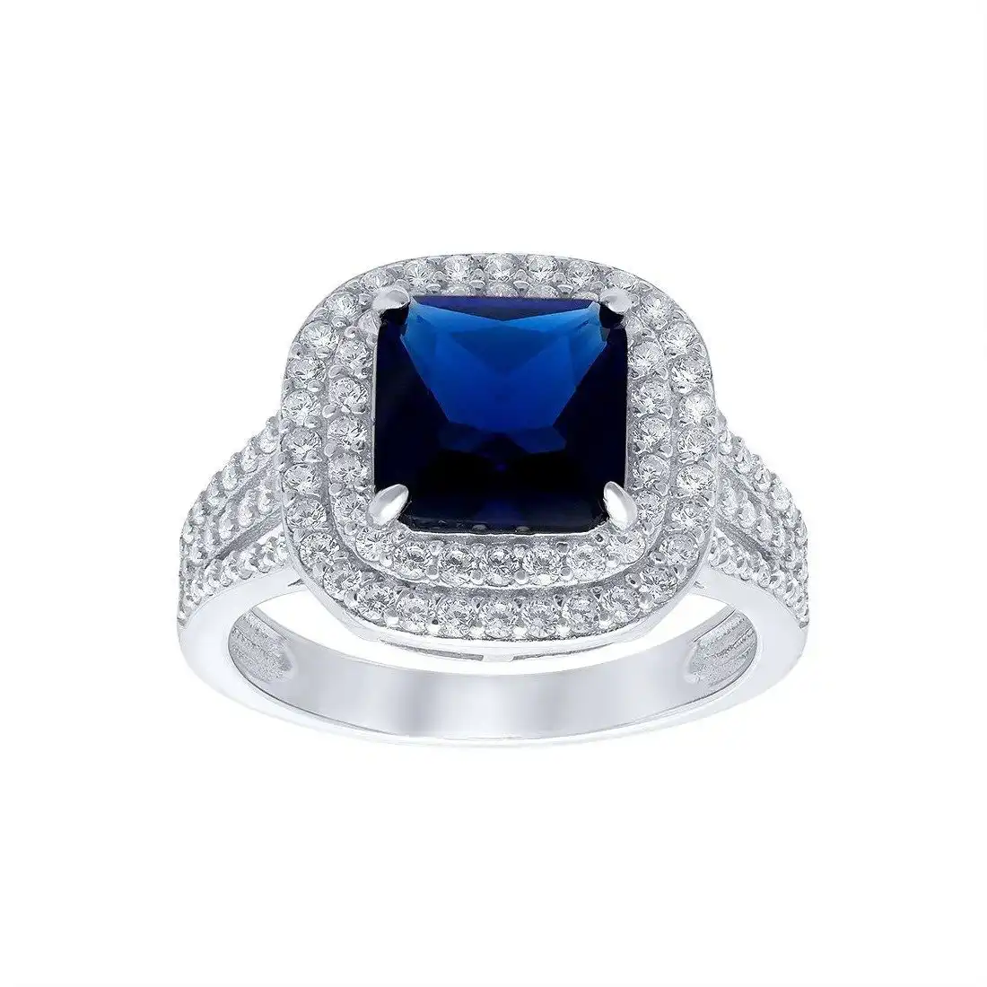 Blue Sapphire Cubic Zirconia Ring in Sterling Silver
