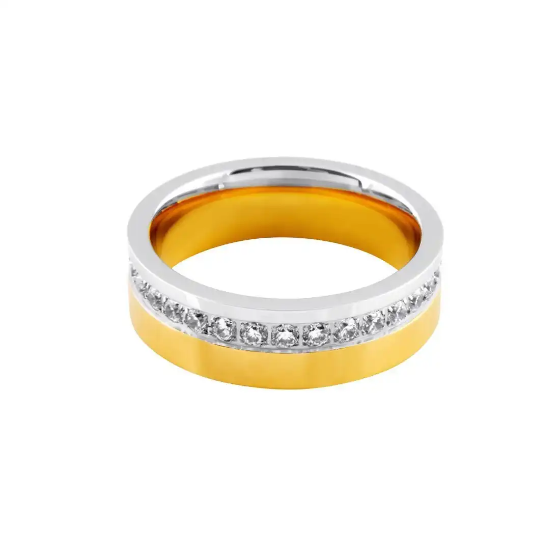 Stainless Steel Cubic Zirconia Channel Two Tone Mens Ring