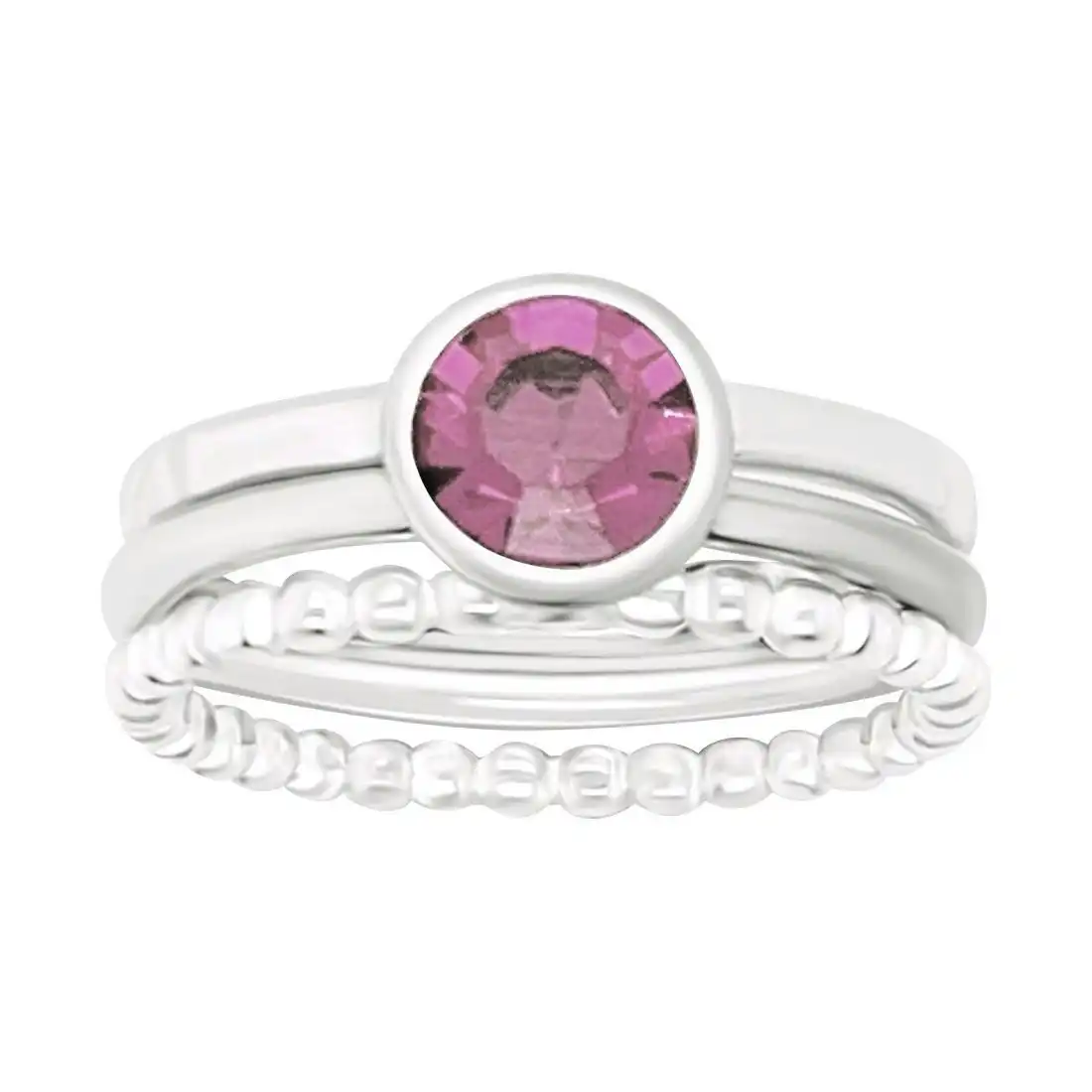 Sterling Silver 3 Band Ring with Pink Cubic Zirconia