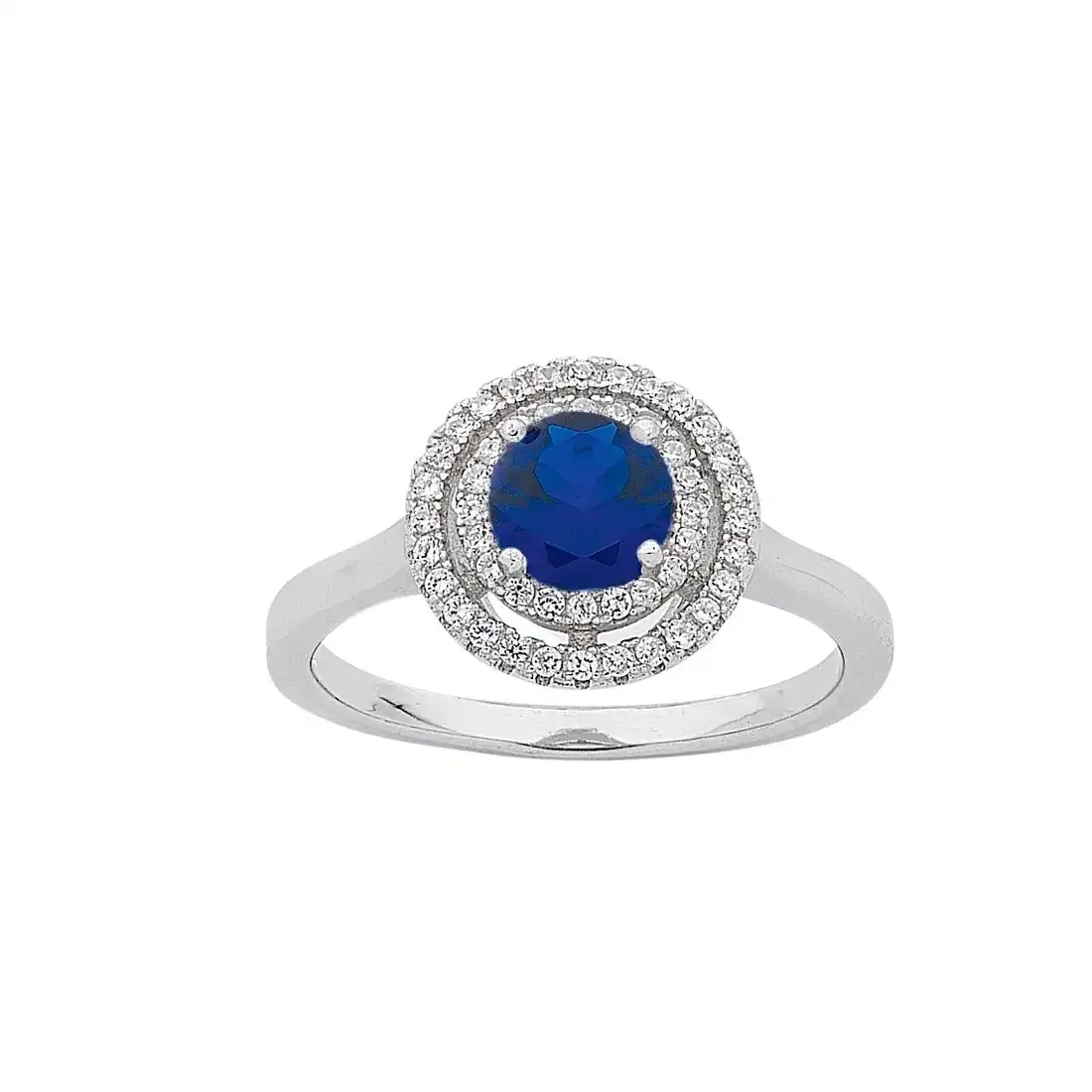 September Birthstone Sterling Silver Dark Blue Cubic Zirconia Halo Ring