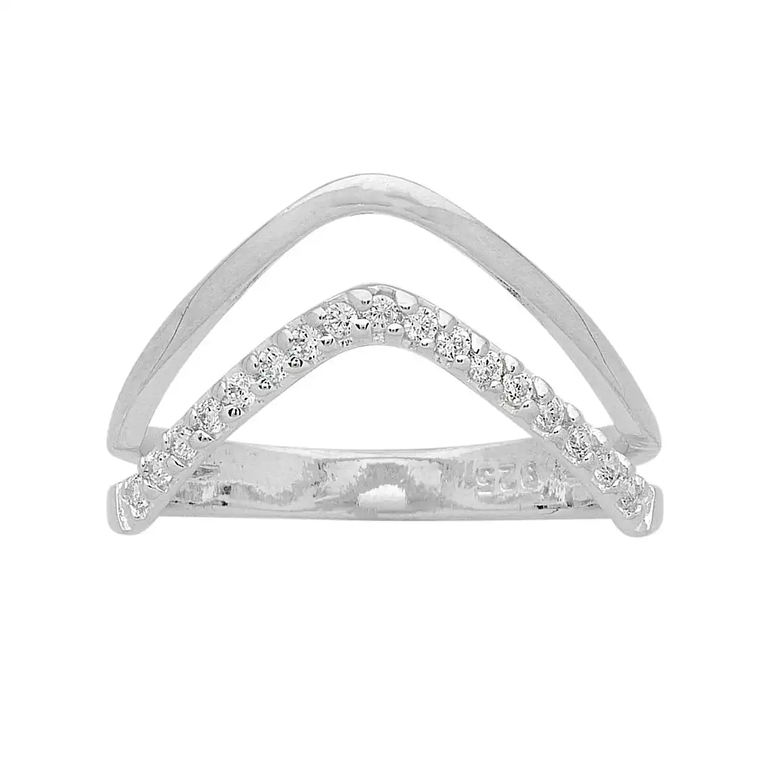 Sterling Silver Double V Cubic Zirconia Ring