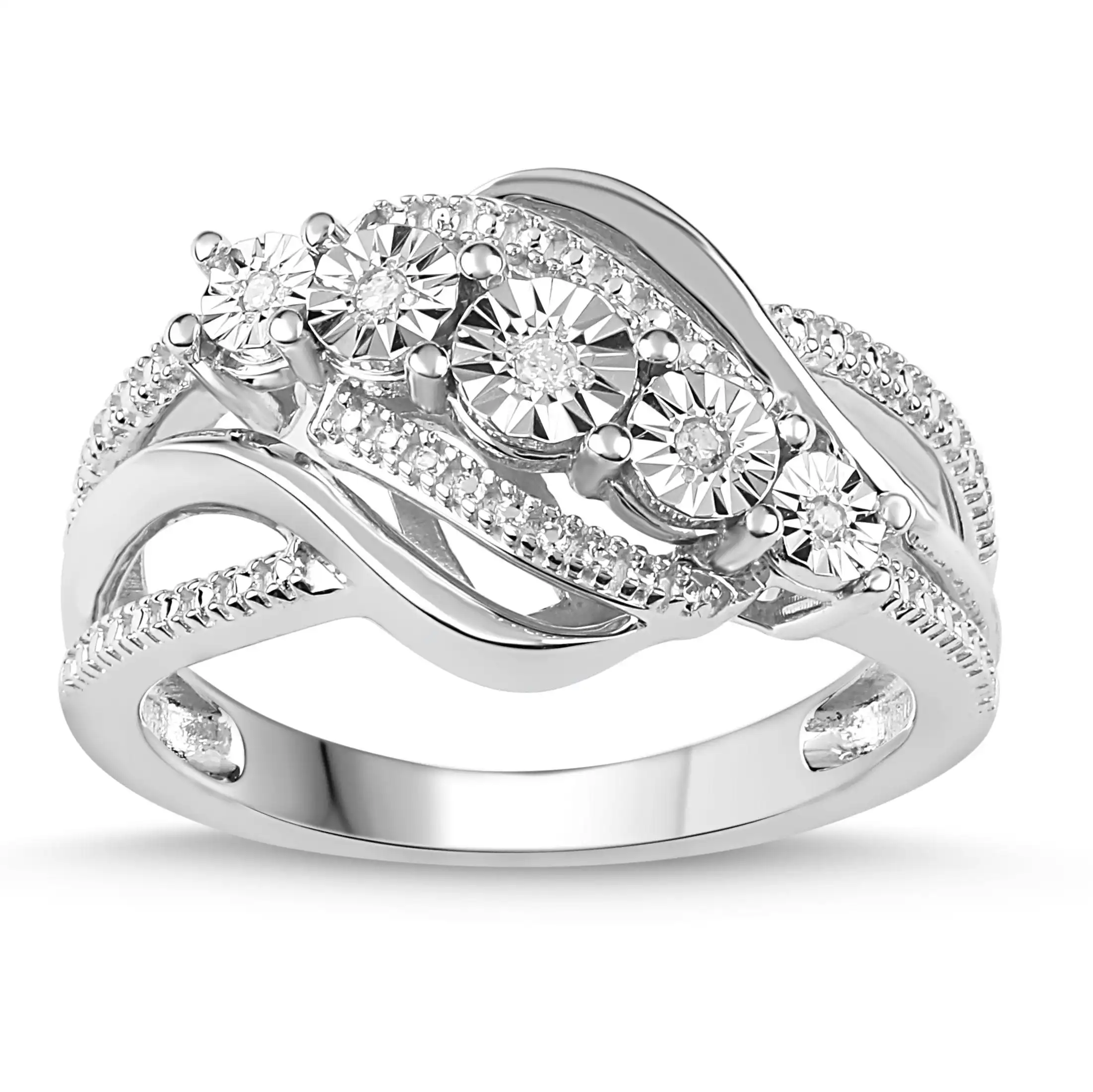 Sterling Silver Diamond Set Brilliant Illusion Ring
