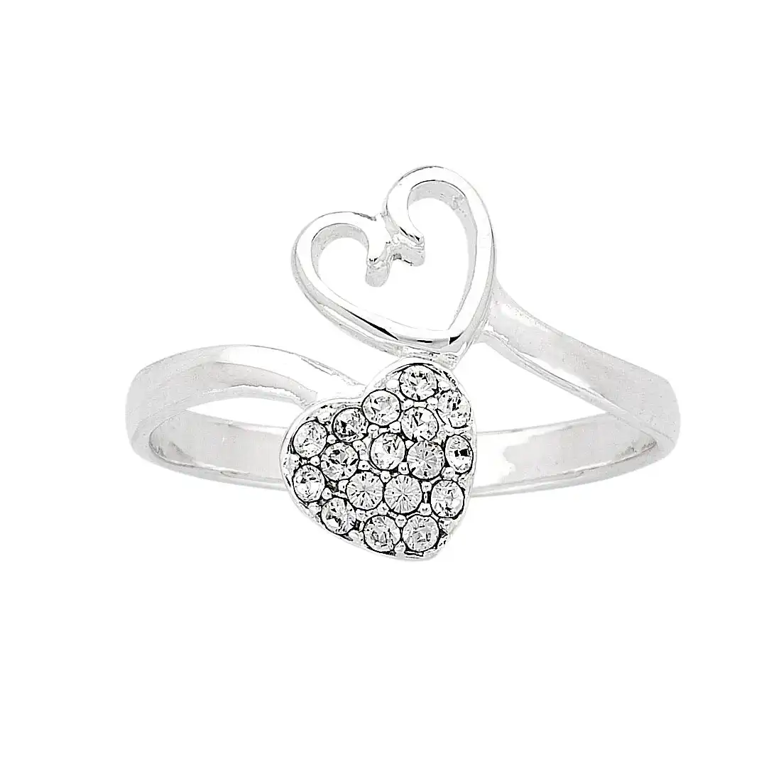 Sterling Silver Double Heart Cubic Zirconia Ring