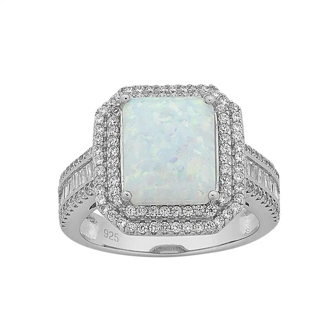 Sterling Silver Created Opal & Cubic Zirconia Ring