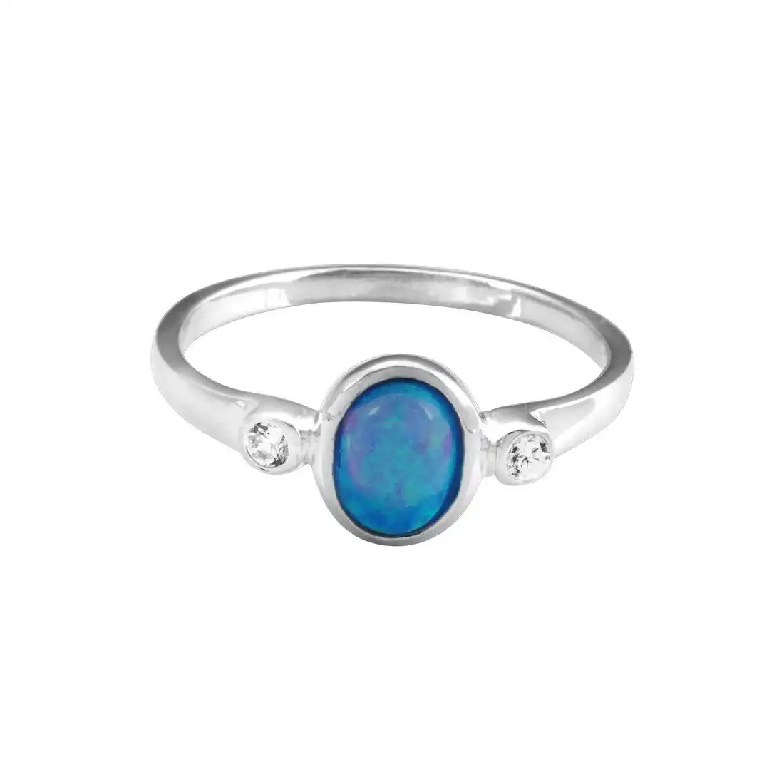 Sterling Silver Synthetic Blue Opal Stackable Ring