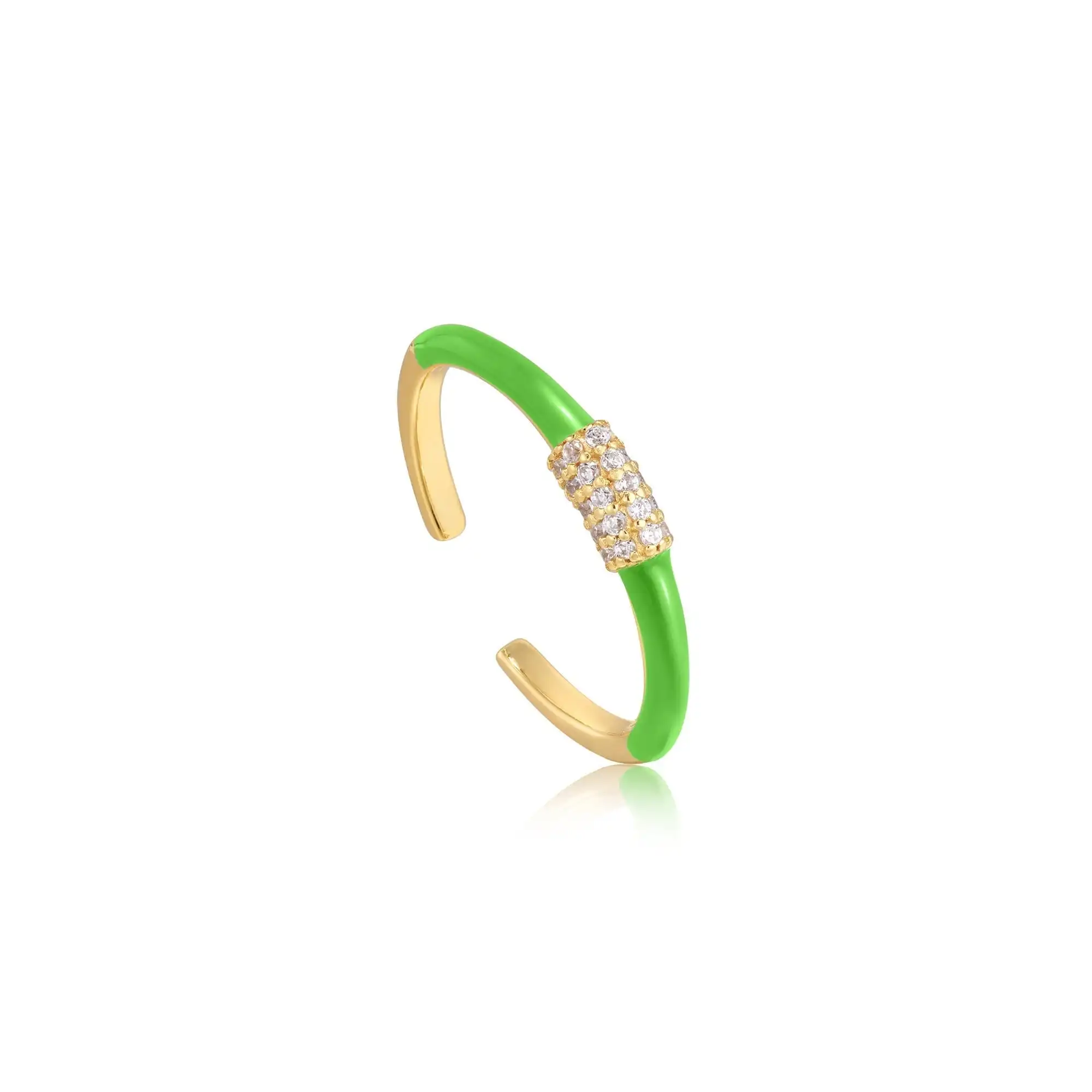 Neon Green Enamel Carabiner Gold Adjustable Ring