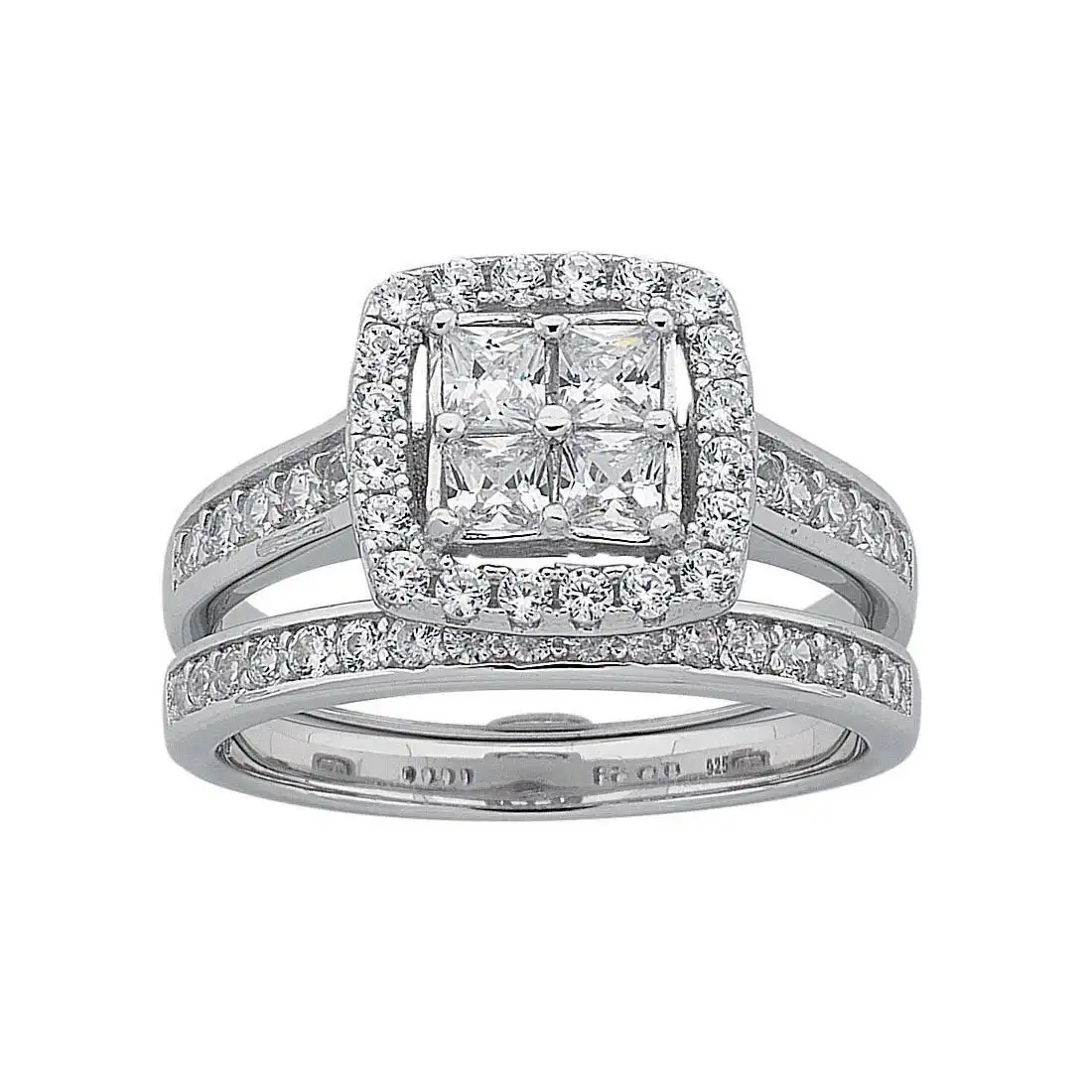 Sterling Silver Cubic Zirconia Invisible Princess Ring Set
