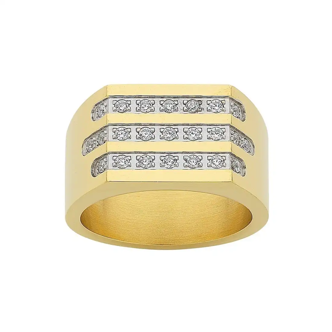 Stainless Steel Gold Colour Crystal Mens Ring