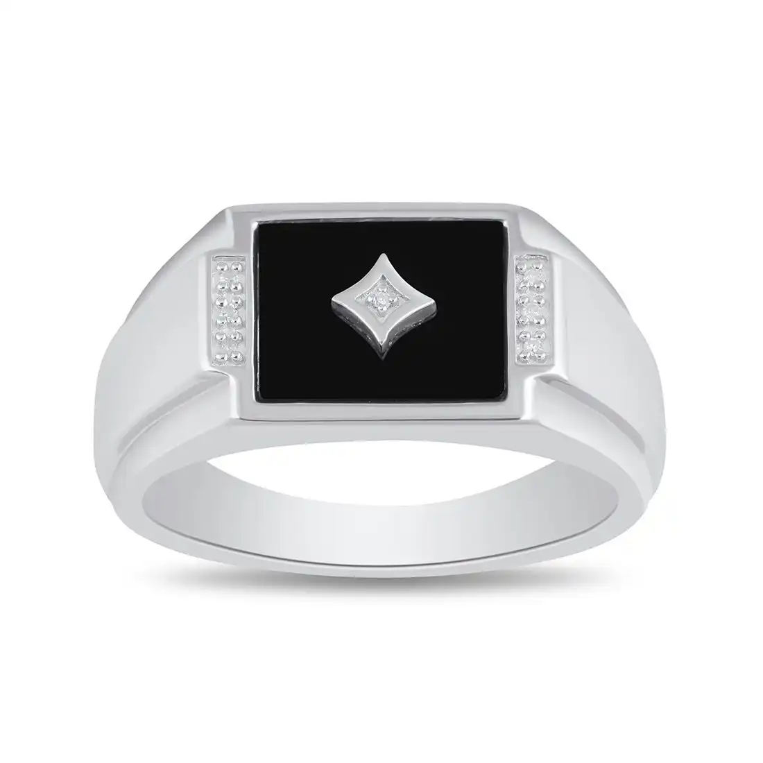 Sterling Silver Diamond Set Black Onyx Men's Ring