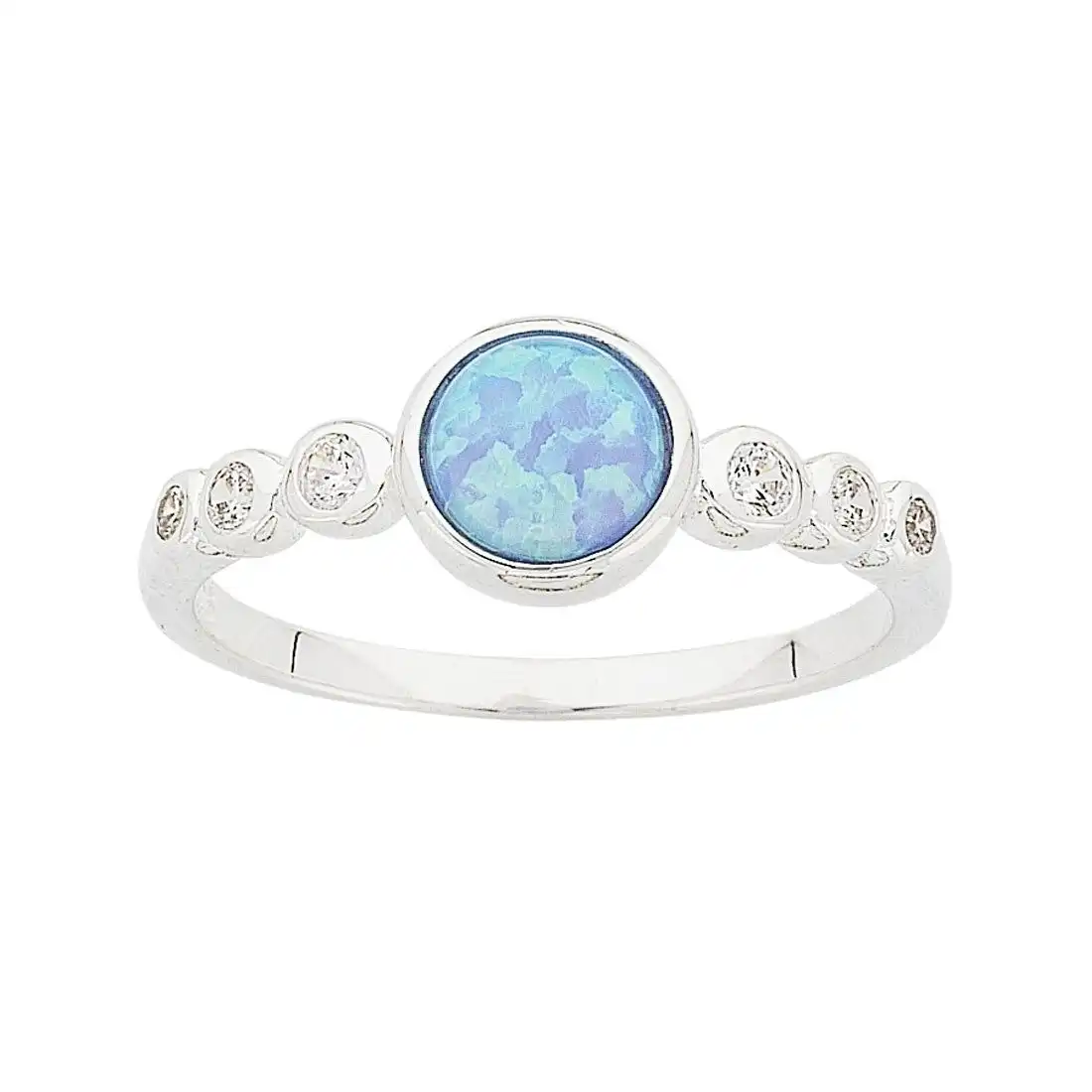 Sterling Silver Synthetic Blue Opal Cubic Zirconia Ring