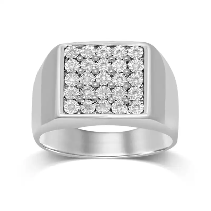 Men's Diamond Square Ring in Sterling Silver