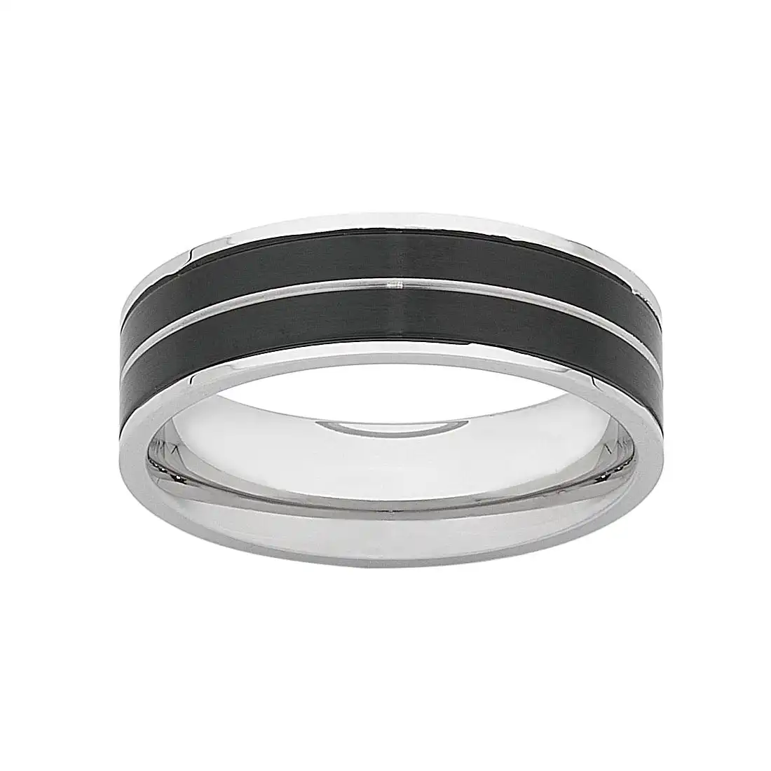 Stainless Steel Men's Ring with Black Plated Sides