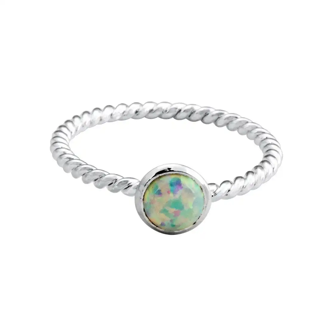 Sterling Silver Synthetic Opal Ring with Beaded Detail