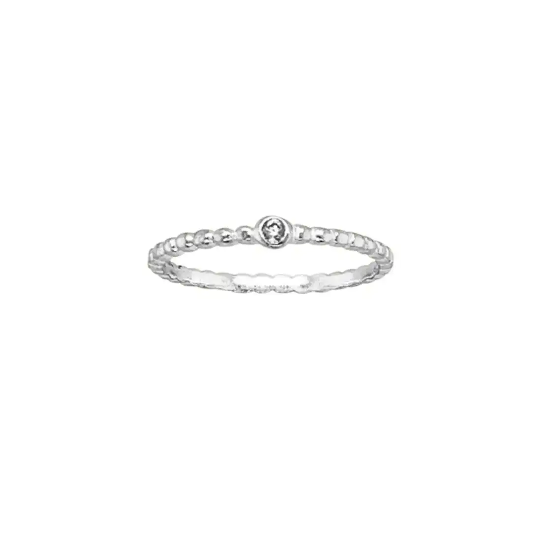 Sterling Silver Beaded Band Ring with White Cubic Zirconia