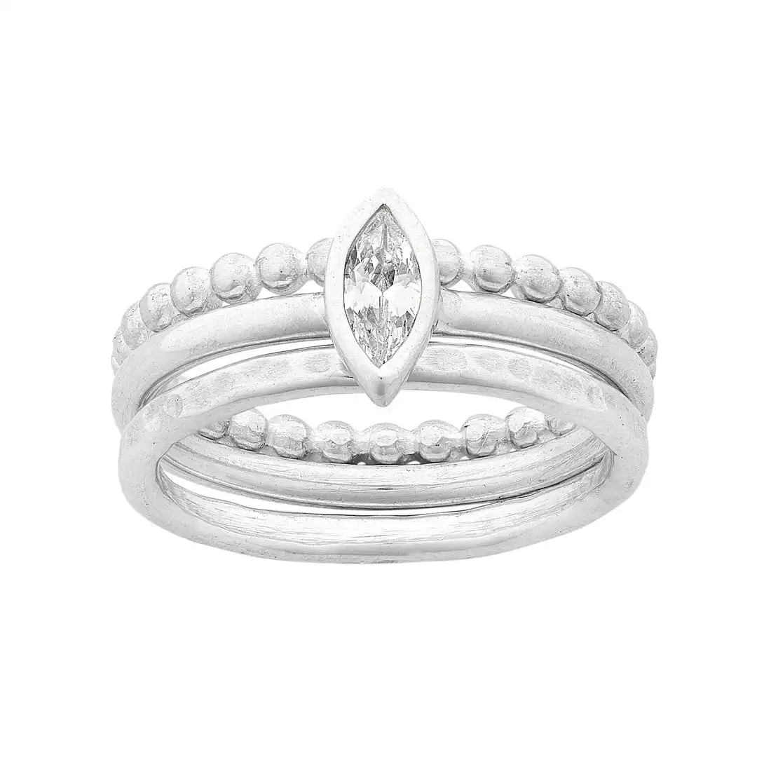 Sterling Silver 3 Band Ring with Cubic Zirconia