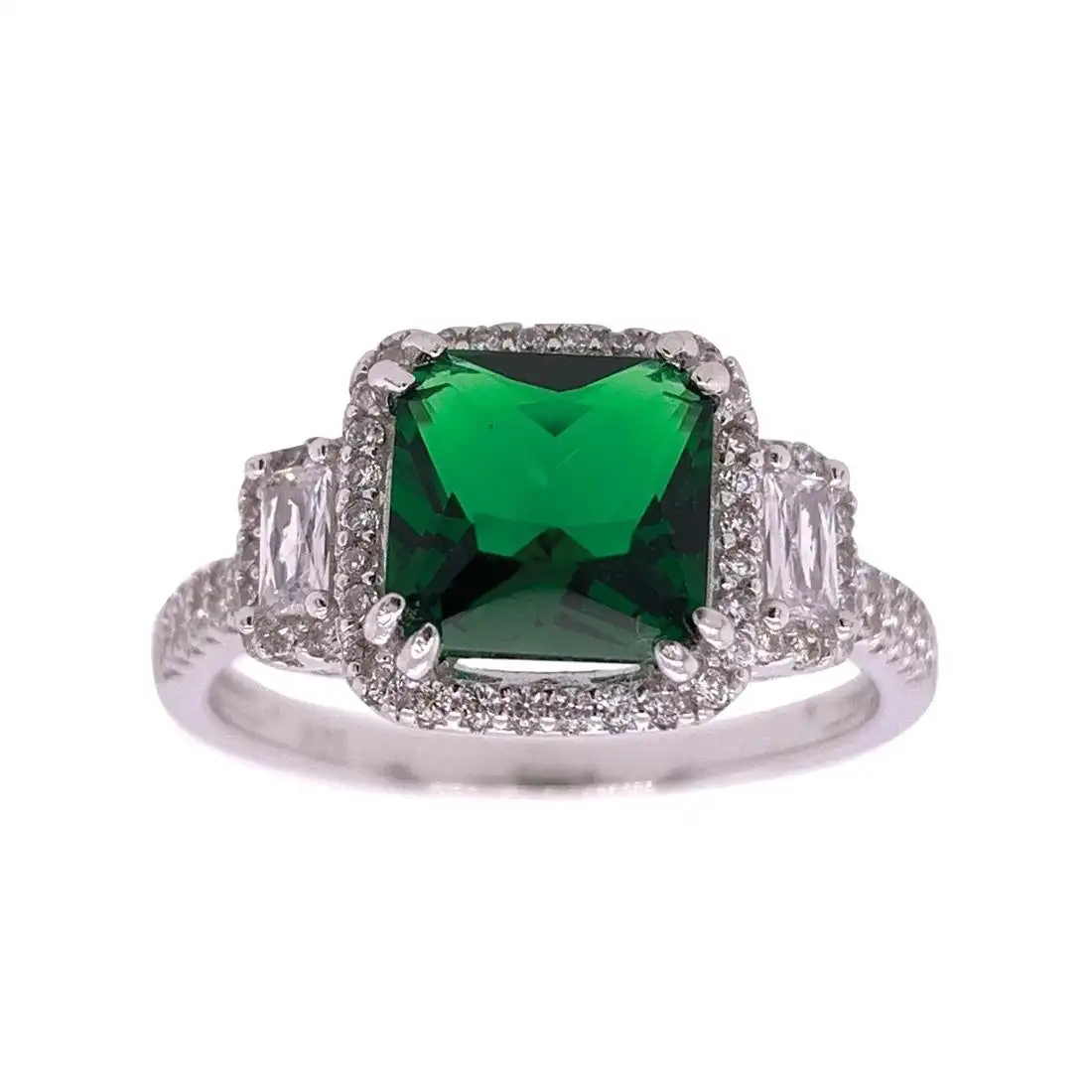 Sterling Silver Green Cubic Zirconia Ring