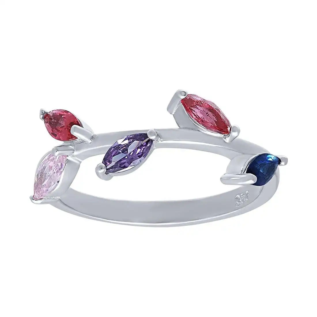 Multi Colour Marquise Cubic Zirconia Ring in Sterling Silver