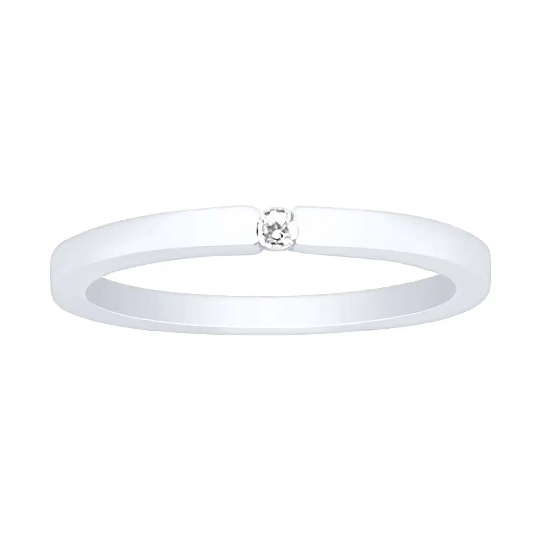 Sterling Silver Plain Band with White Cubic Zirconia Ring