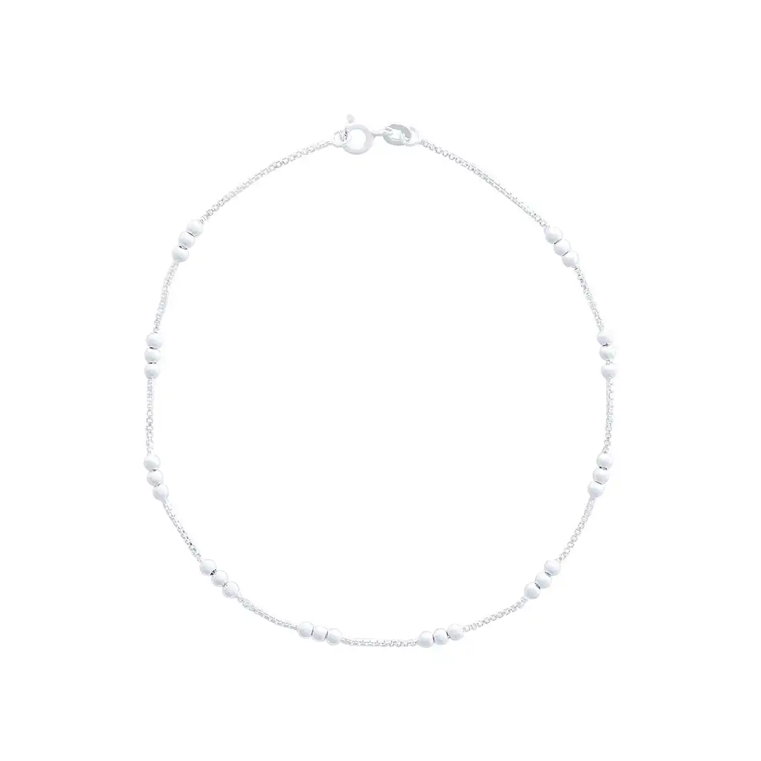 25cm Sterling Silver Ball Station Chain Anklet