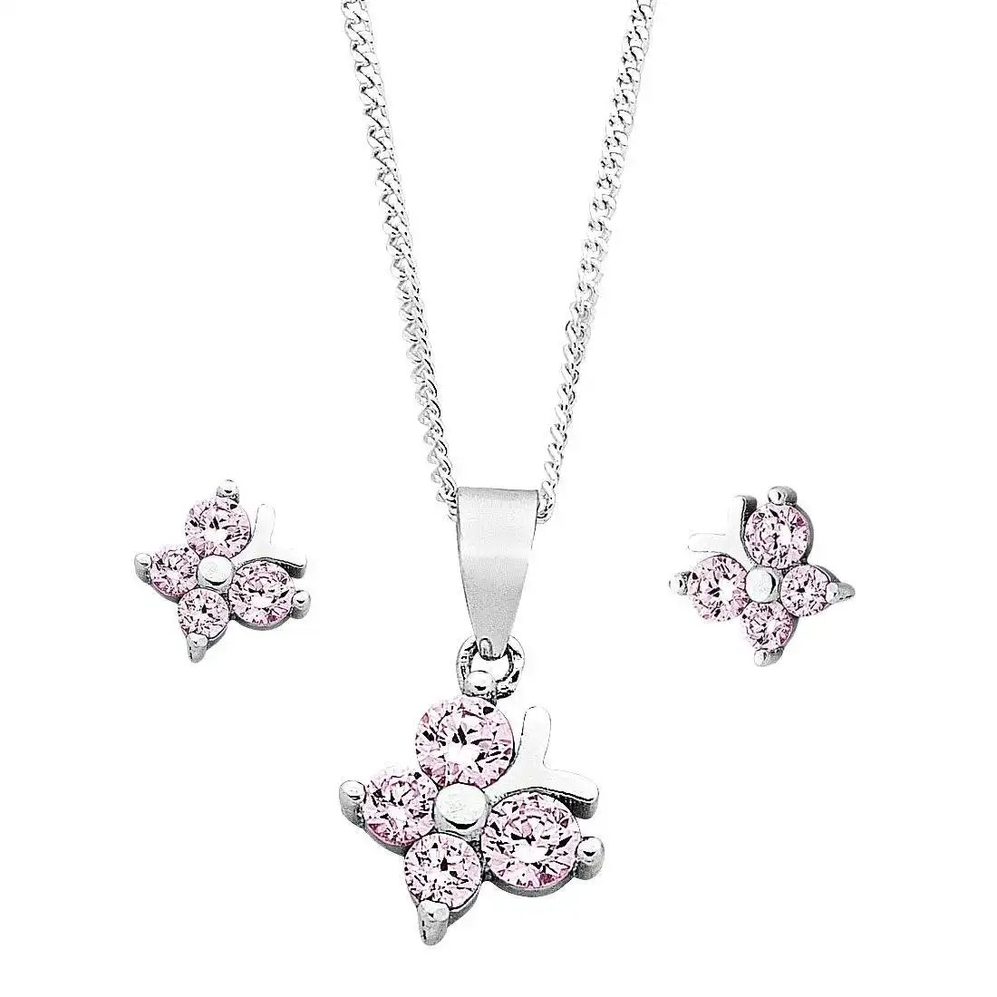 Children's Sterling Silver Pink Butterfly Earring & Necklace Set