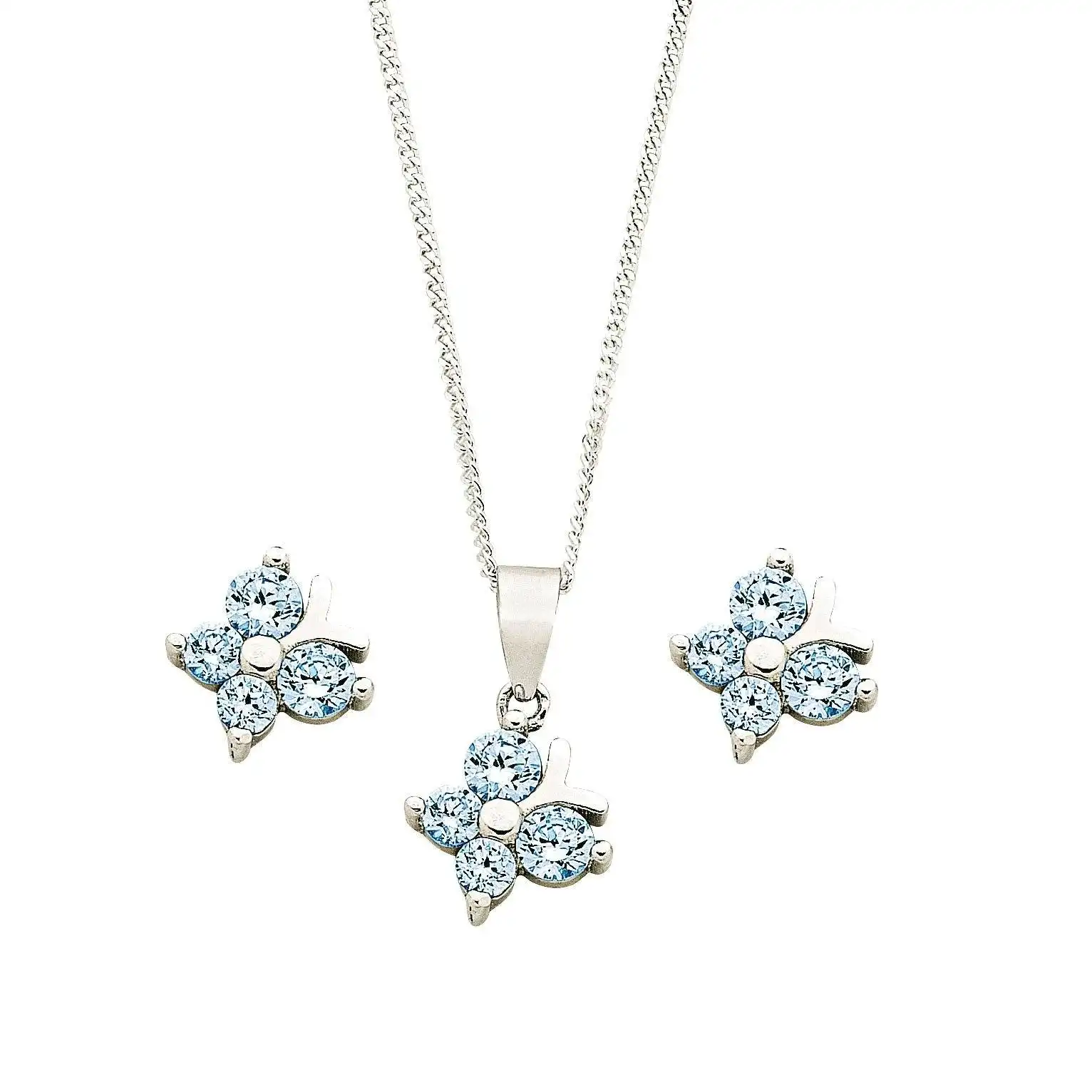 Children's Sterling Silver Blue Butterfly Earring & Necklace Set