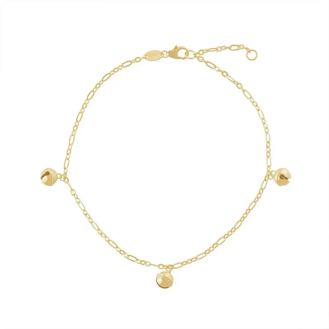9ct Yellow Gold Silver Infused Anklet with Bells
