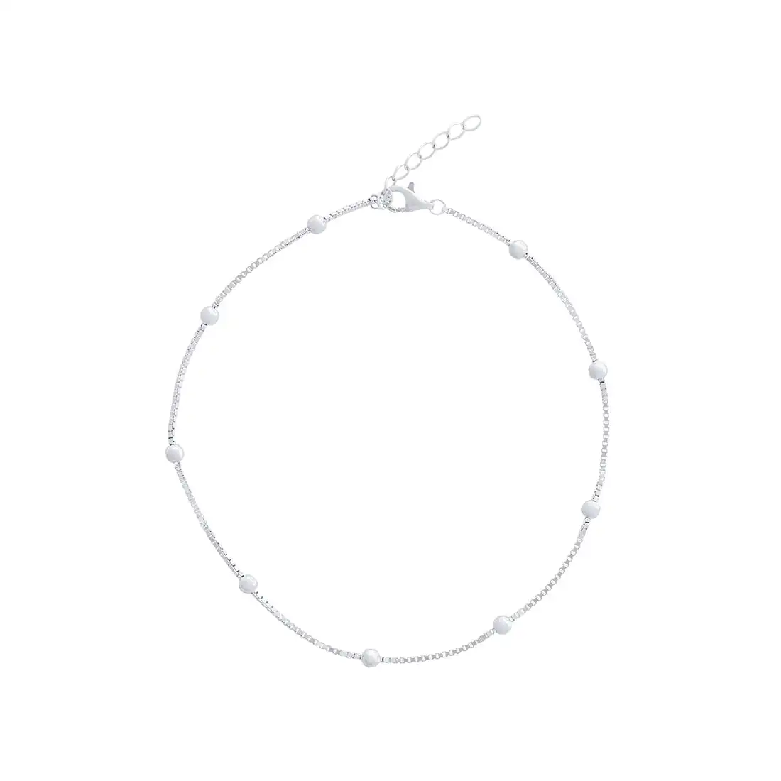 25cm Sterling Silver Ball Station Box Chain Anklet