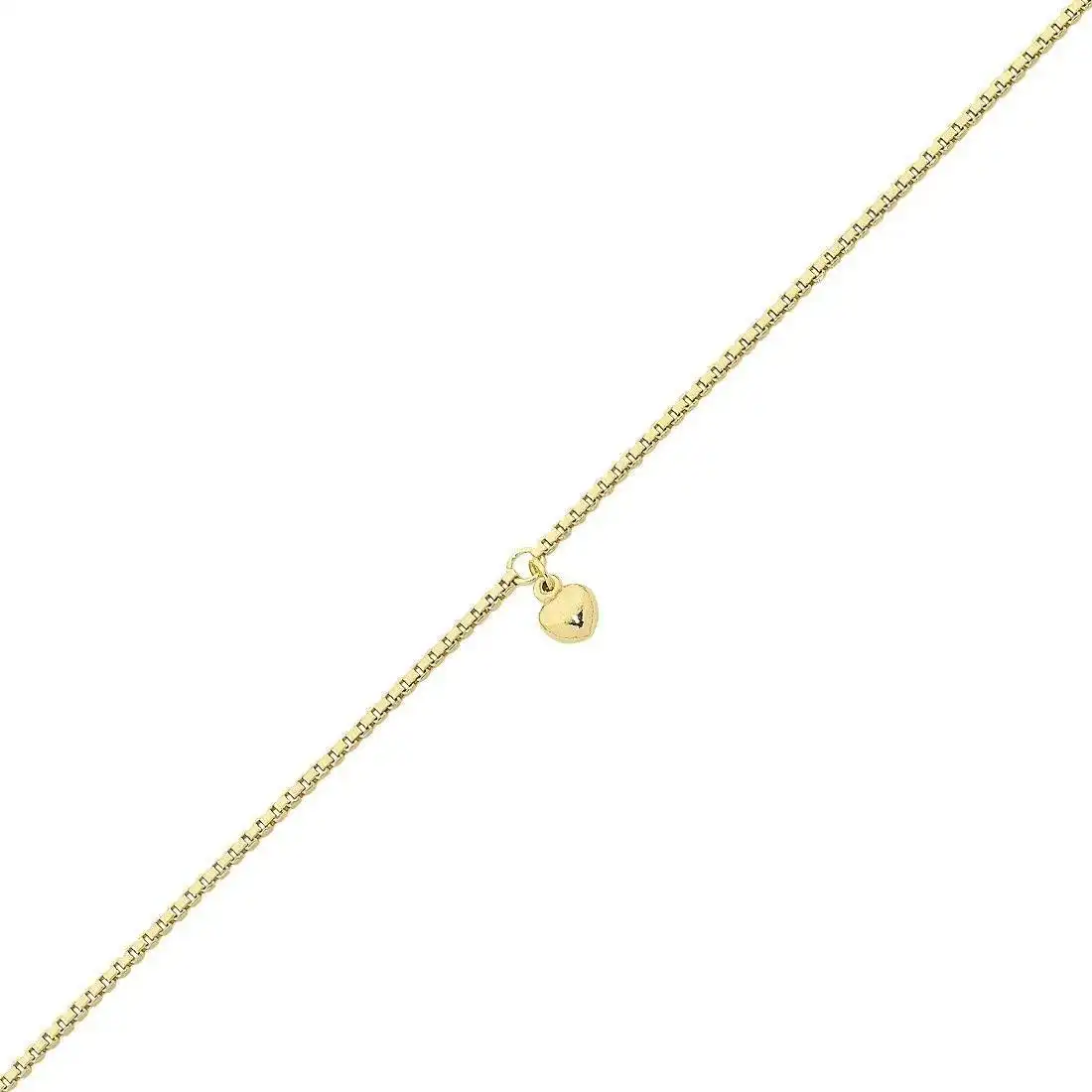 9ct Yellow Gold Silver Infused Anklet with Puff Heart