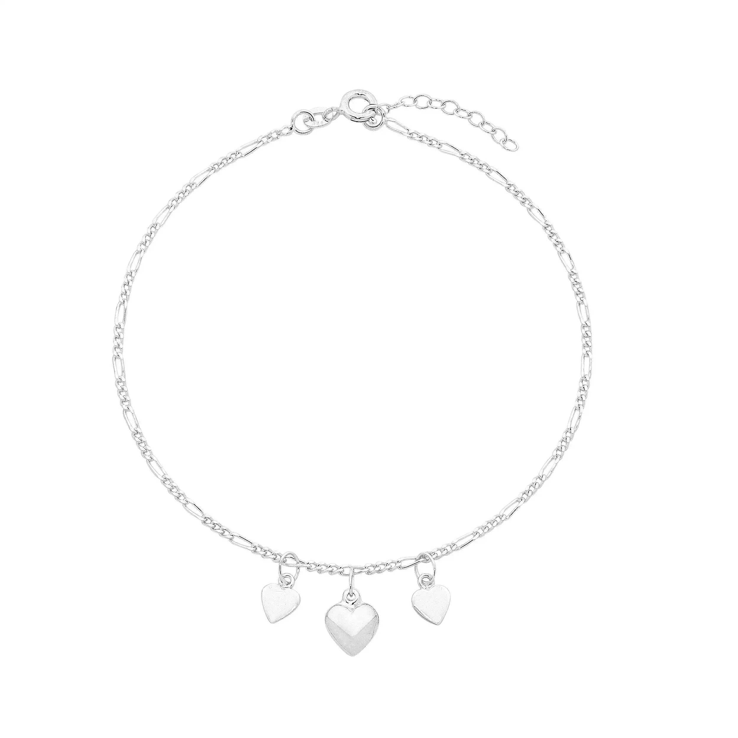 Sterling Silver Heart Charm Anklet 25cm