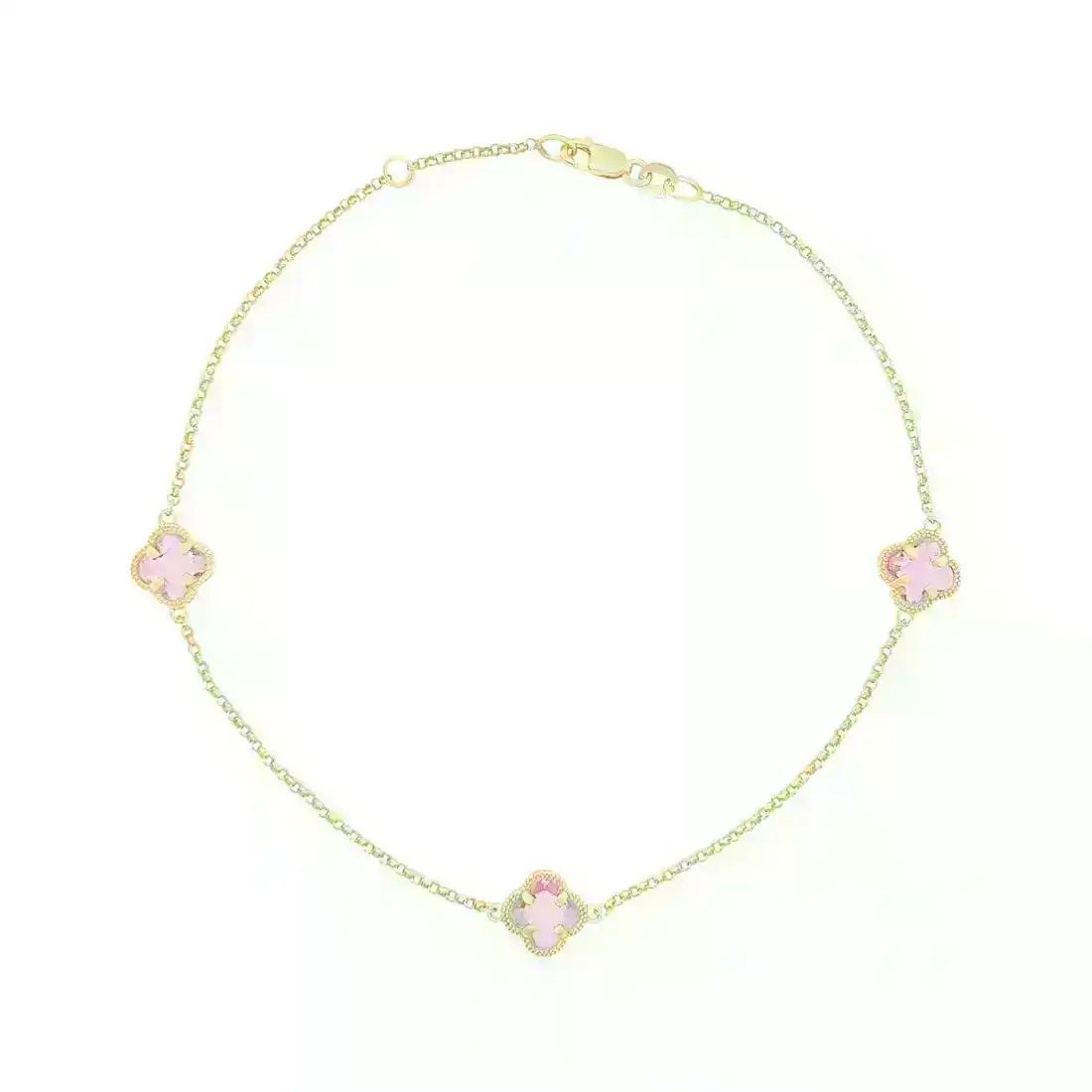 Pink Clover Anklet in 9ct Yellow Gold Silver Infused