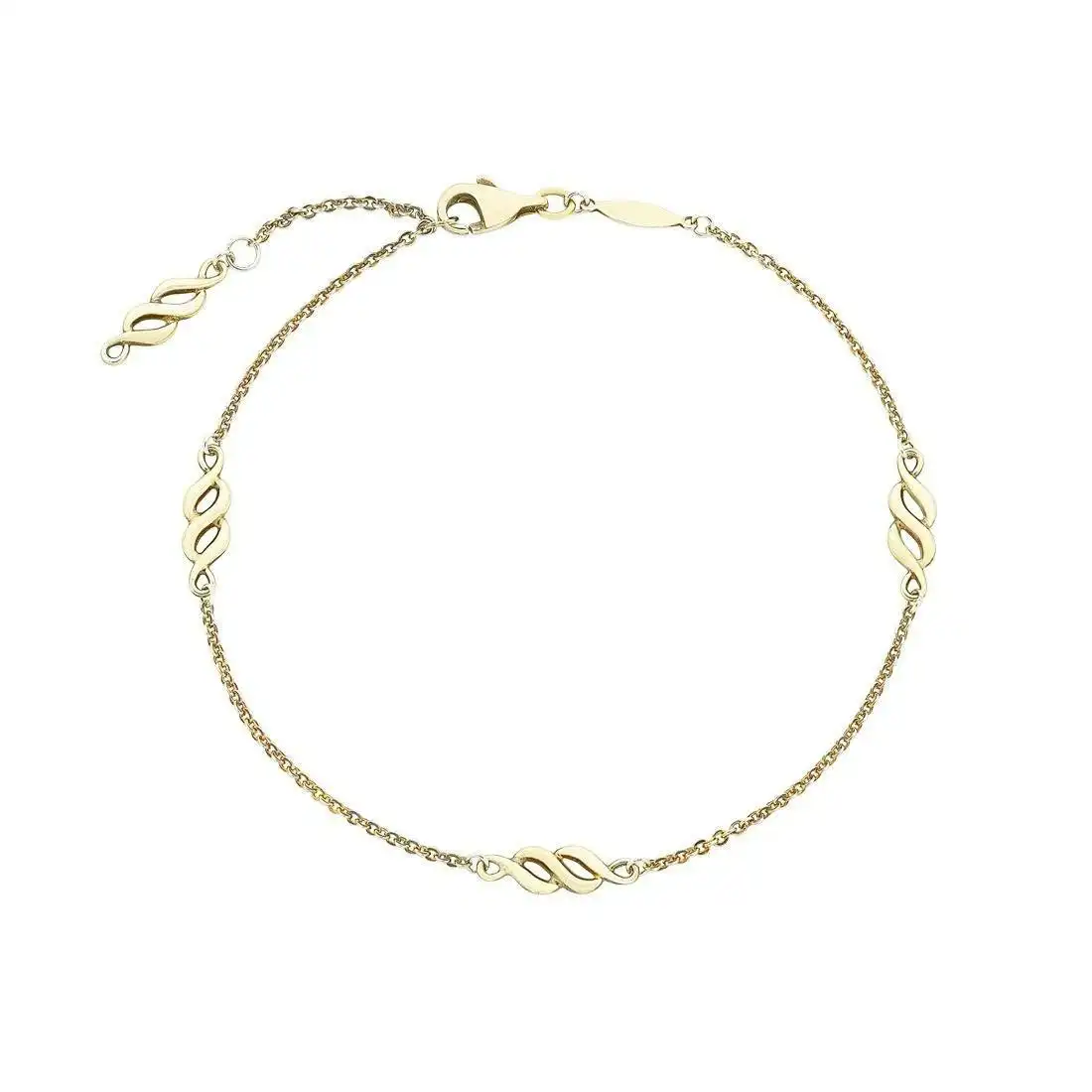 9ct Yellow Gold Silver Infused Cable Link 25cm Anklet