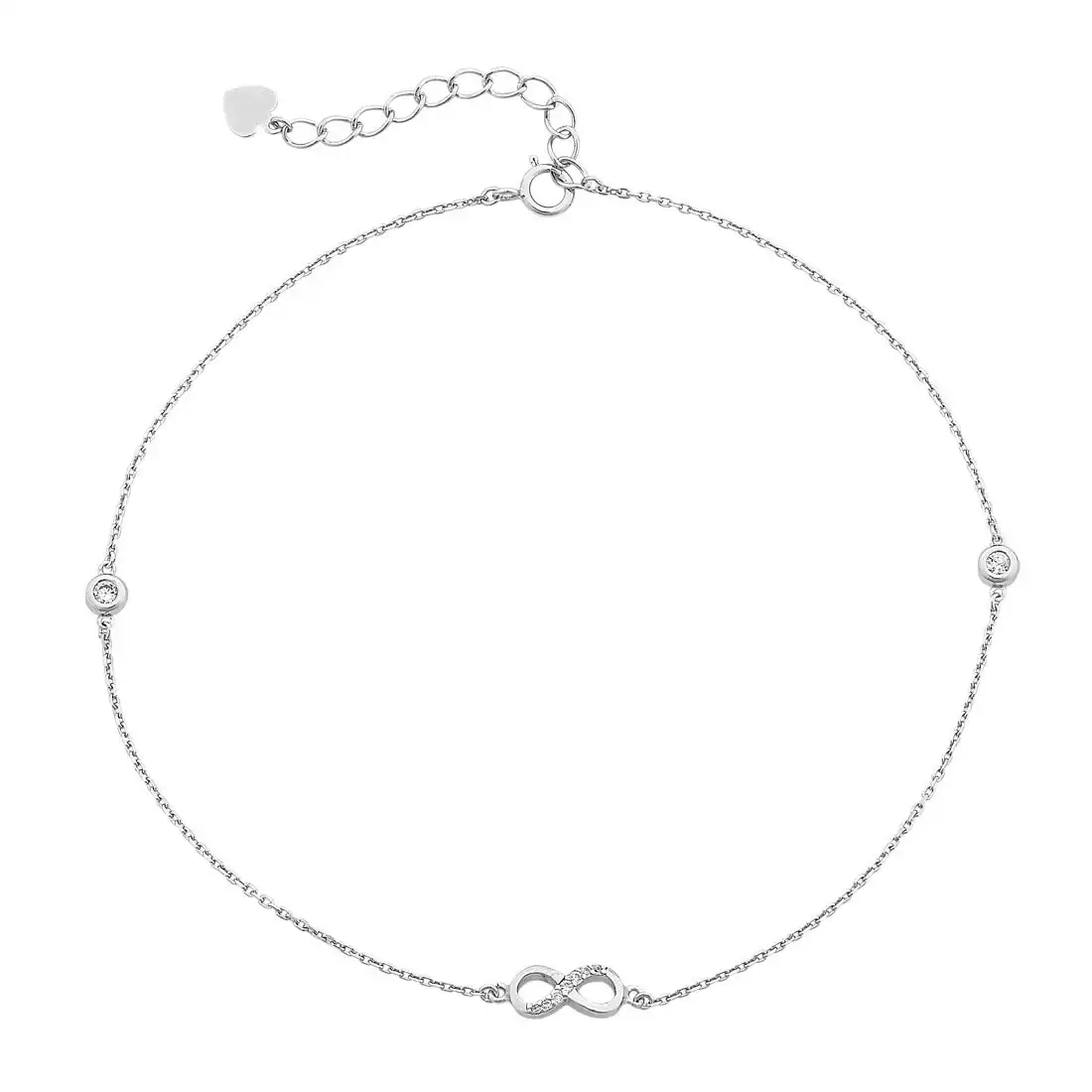 28cm Infinity Cubic Zirconia Anklet in Sterling Silver