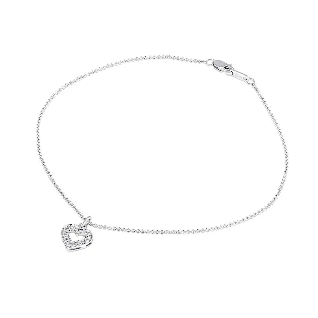 Mirage Diamond Set Open Heart Double Chain Anklet in Sterling Silver