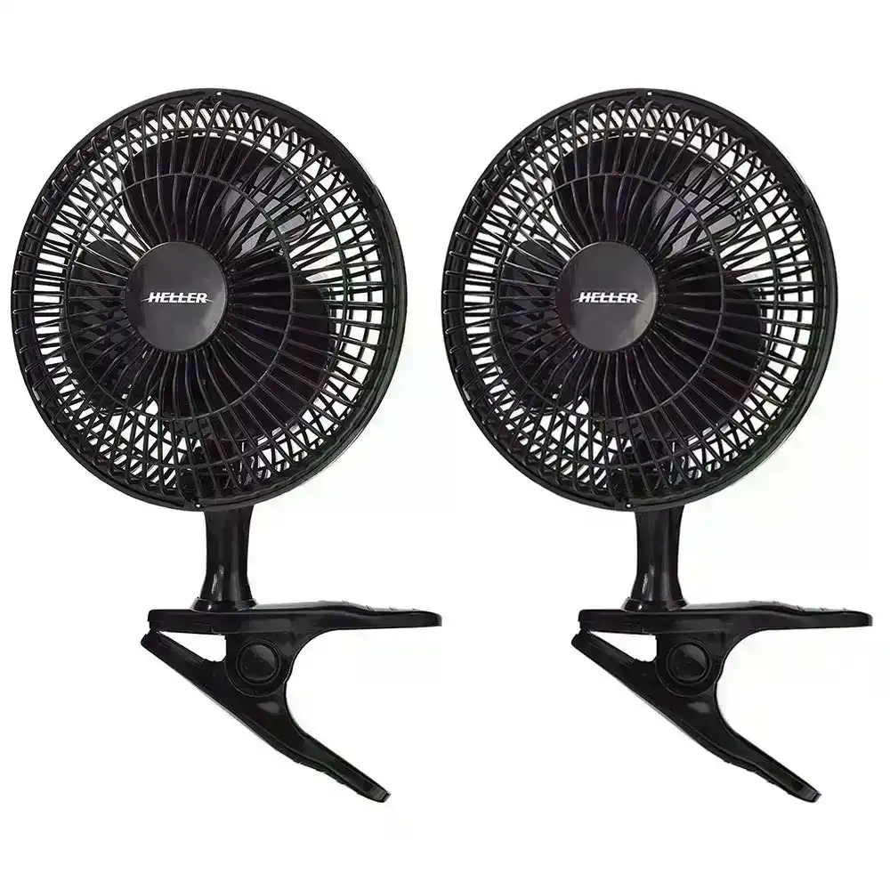 2x Heller 15cm Desk/Personal/Clip Fan/Tilt/Air Cooling/Cooler Black