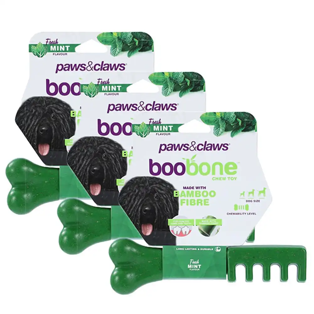 3x Paws & Claws 18.5cm Boobone Bamboo Toothbrush/Chew Toy Mint Pet/Dog Health