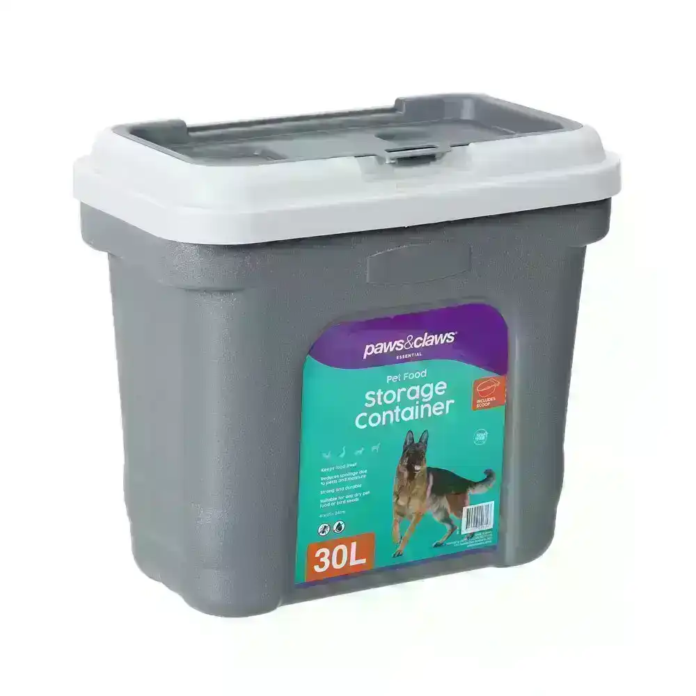 Paws & Claws 30L Pet Food Storage Container w/ Scoop For Dry Pet Food/Bird Seeds