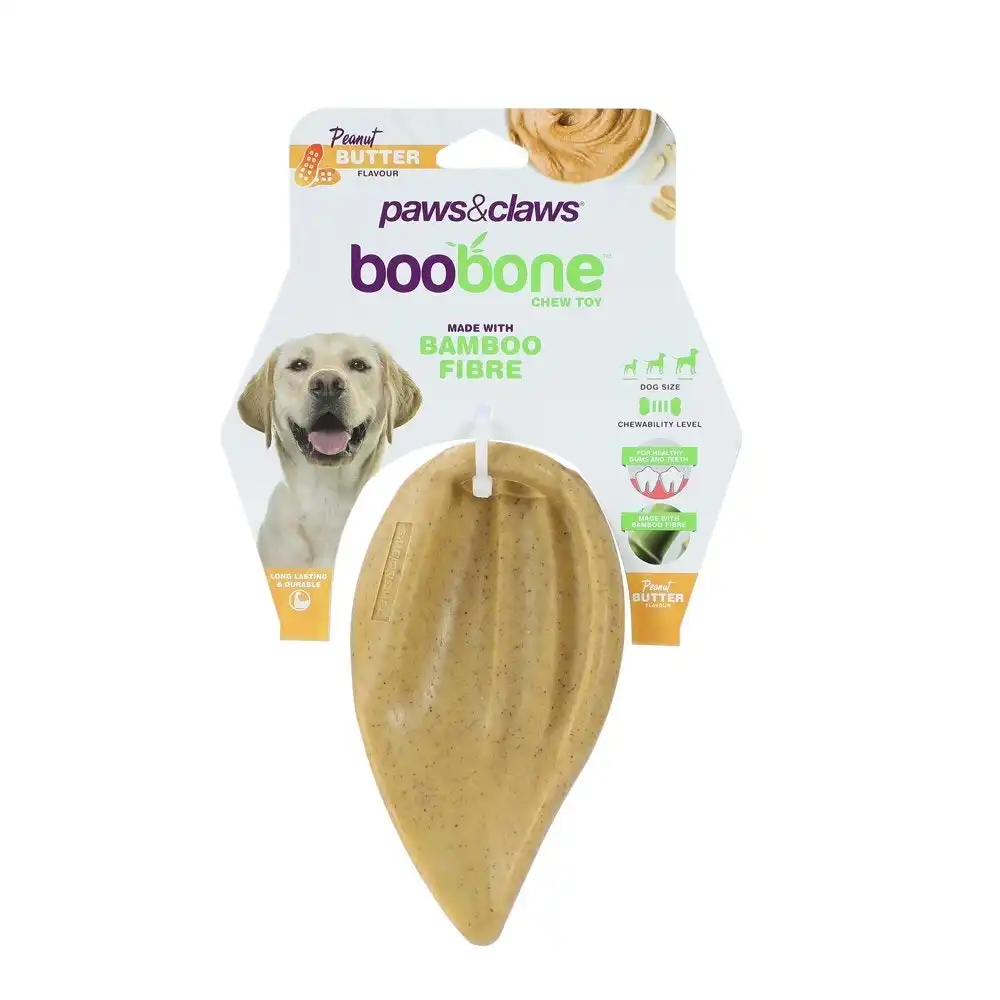 5x Paws & Claws BooBone Bamboo Fibre Pigs Ear Dog Chew Treat/Toy Peanut Butter