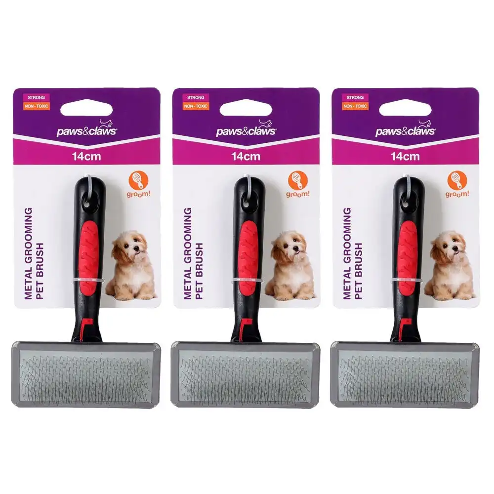 3PK Paws & Claws 14cm Metal Grooming Pet Brush Dog/Cat Hair Cleaning Comb Black