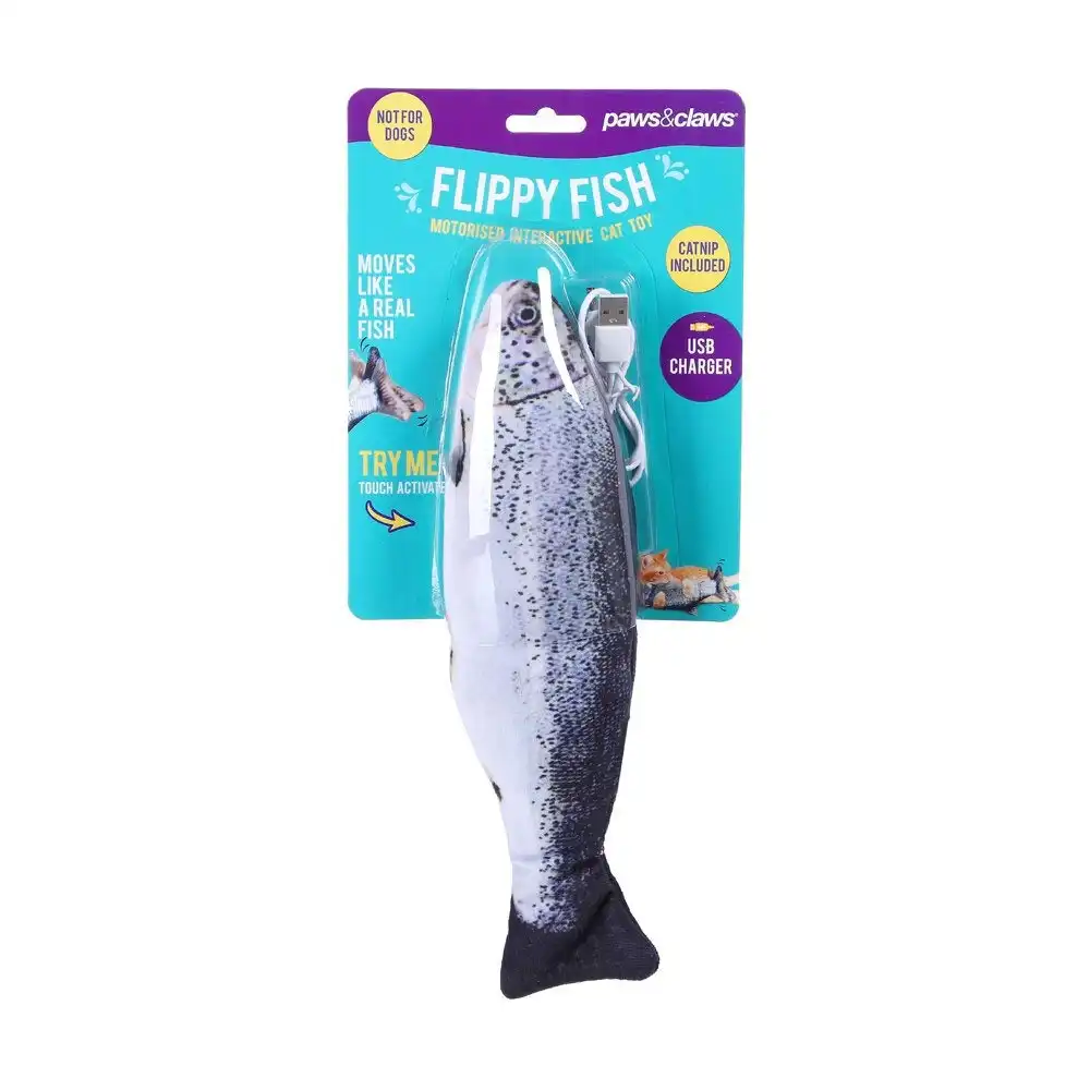 Paws & Claws Flippy Fish 30cm Cat/Pets Interactive Toy w/ USB Cable/Catnip Pouch