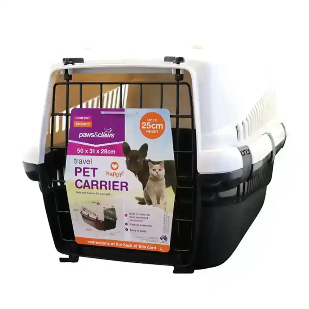 Paws & Claws Small 50cm Dog/Cat/Pet Carrier/Hard-Sided Travel Crate Black/White
