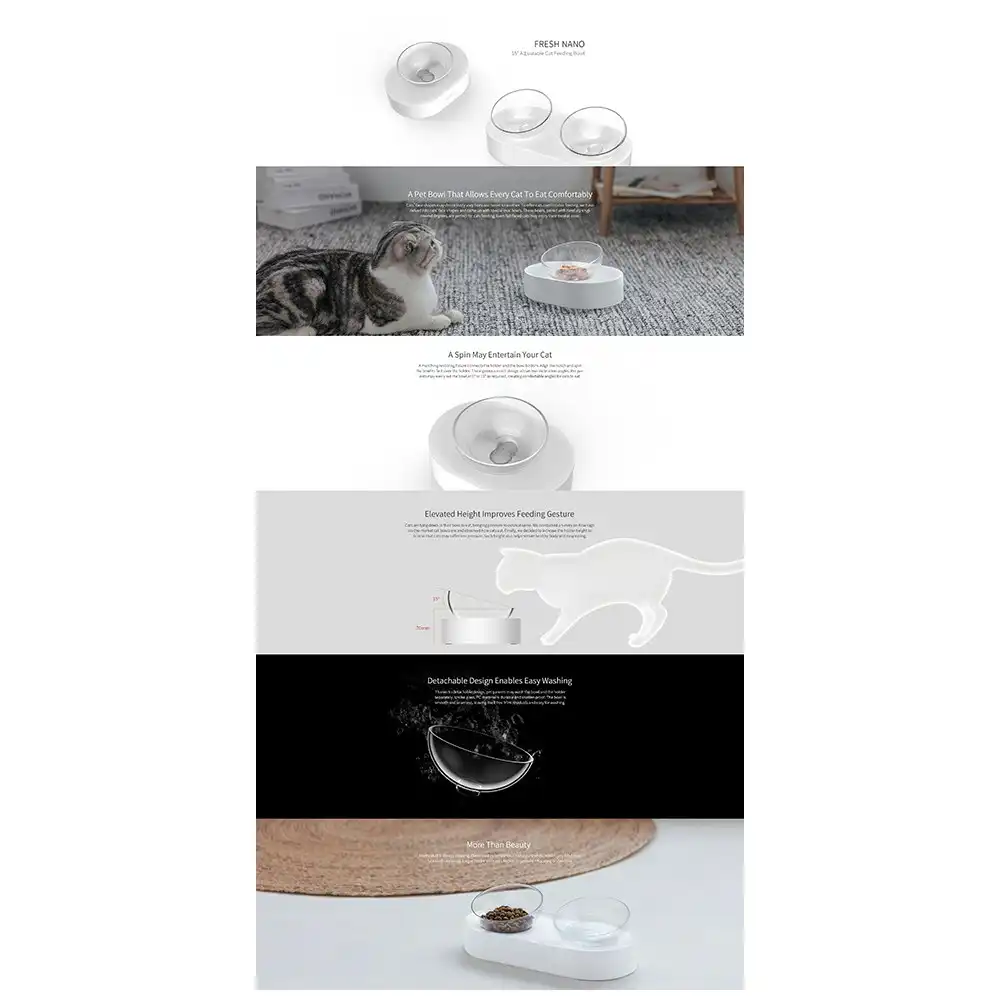 Petkit Fresh Nano Adjustable Double Cat/Dog/Pet Feeding Bowl Set Feeder Clear