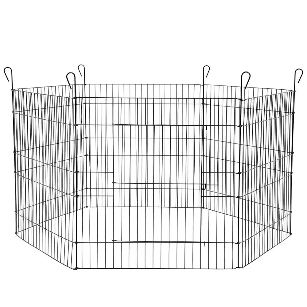6pc Paws & Claws Pet Play Pen 61cm 6 Sided Dog Cage Enclosure Fence Medium Black