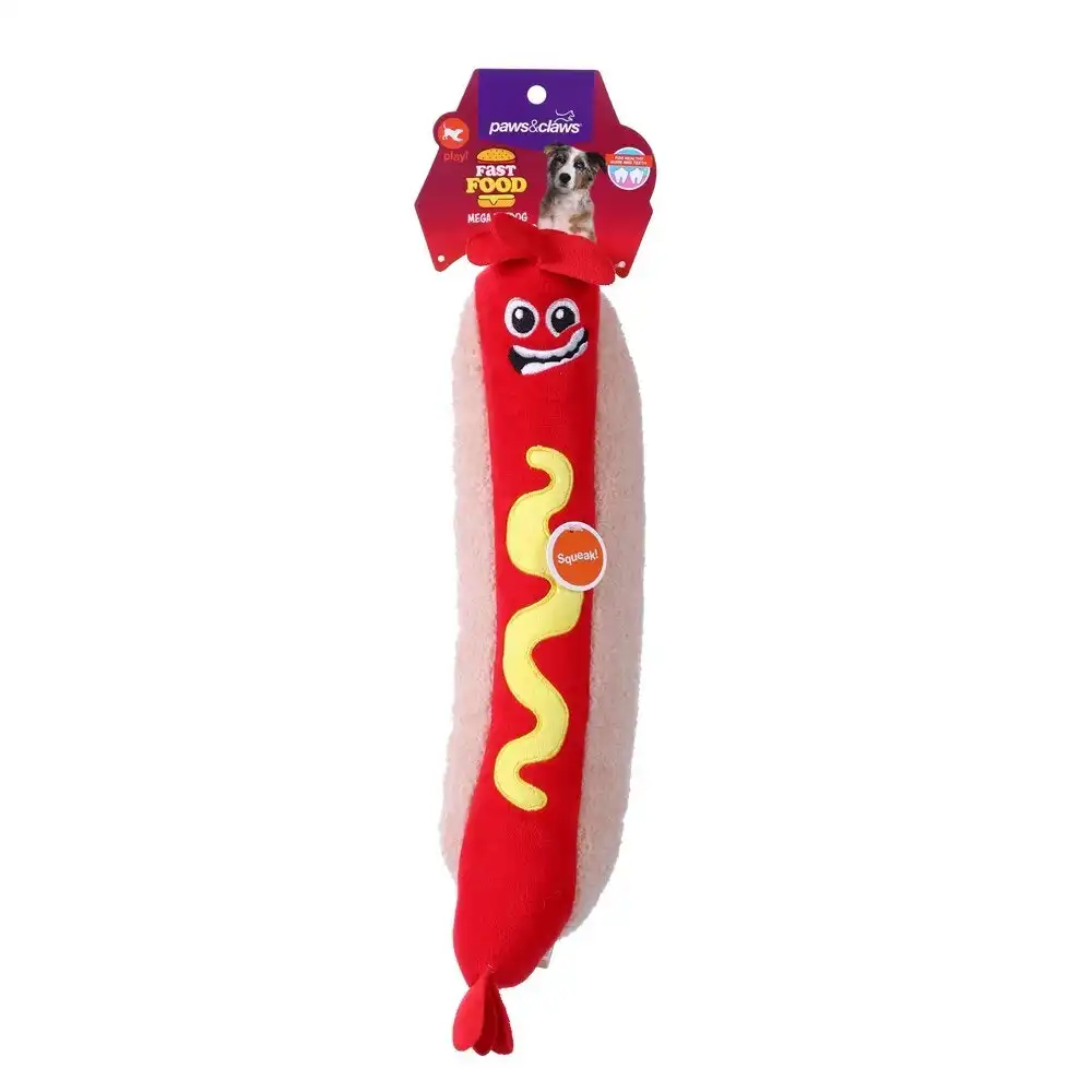 Paws And Claws 40cm Fast Food Mega Hotdog Dog/Pet/Cat Plush/Soft Toy w/ Squeaker