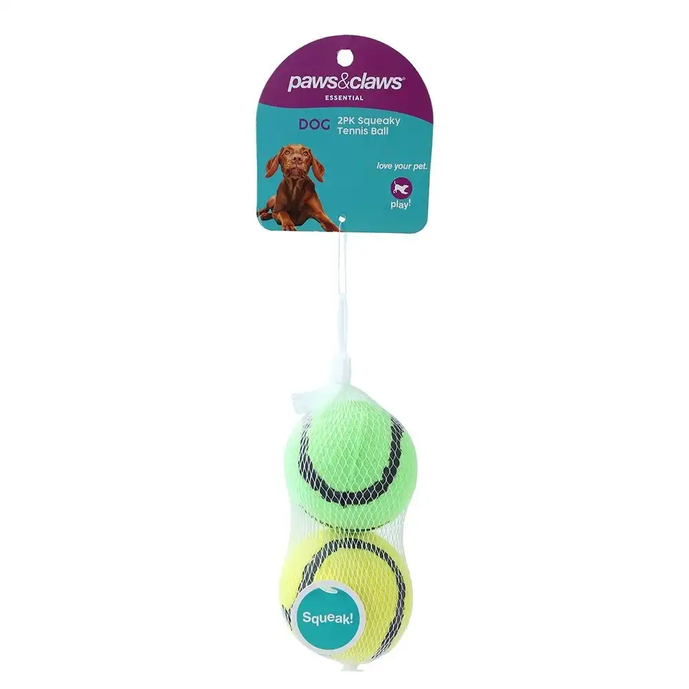 2PK Paws & Claws Squeaky Tennis Balls Pet/Dog Toy Interactive Fun Play Assorted