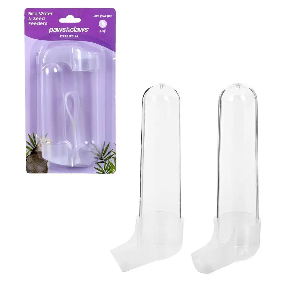 2pc Paws & Claws Bird Water & Seed Feeders Food Feeding Container for Cages CLR